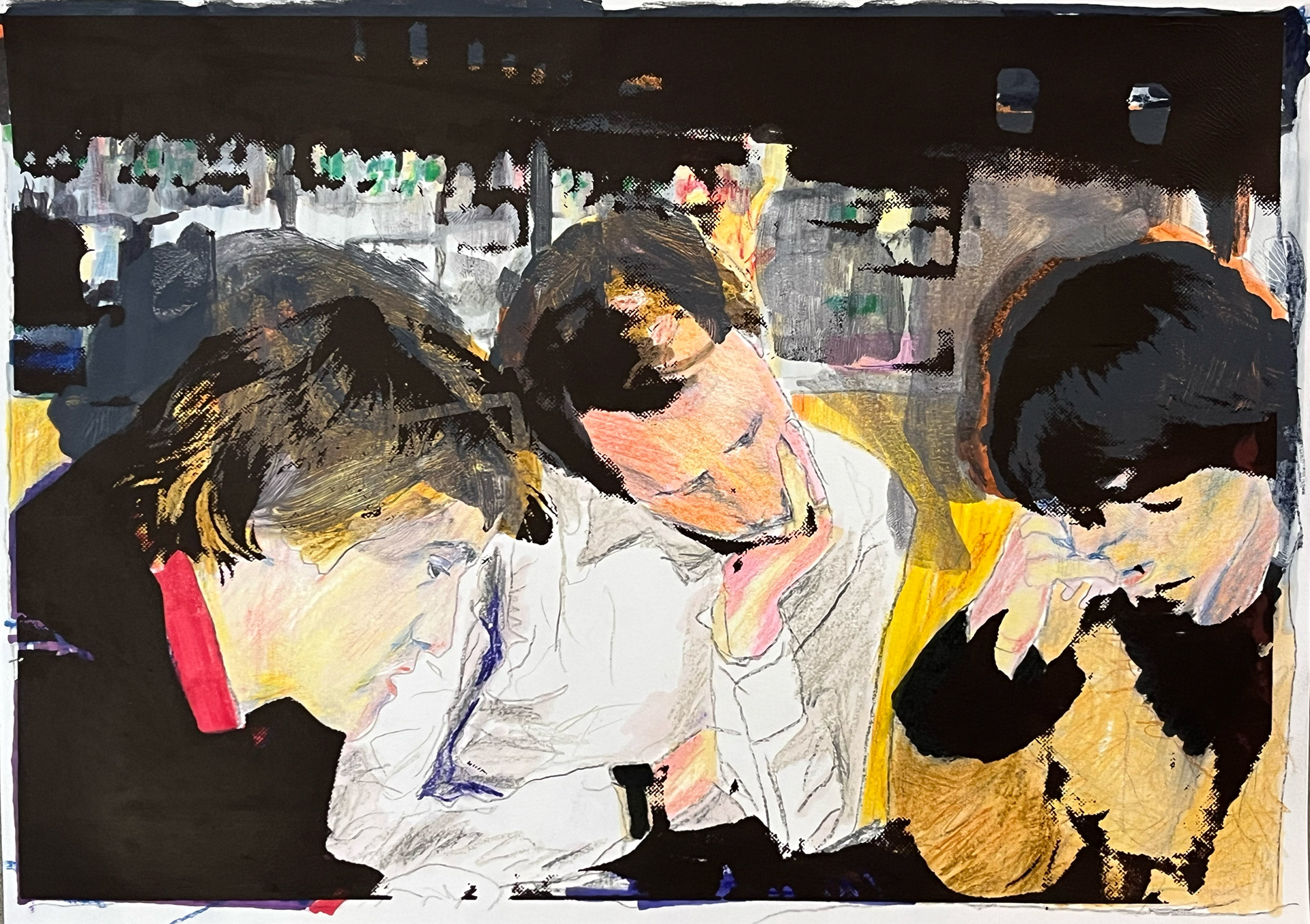 Dia serie nr 1  -  potlood, stift, monoprint en zeefdruk op papier  -  29,7 x 42 cm  -  2026