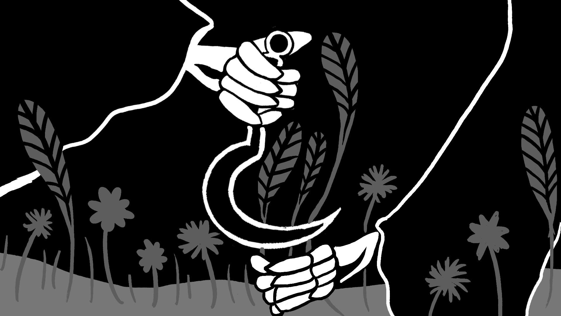 He reaps the bearded grain at a breath