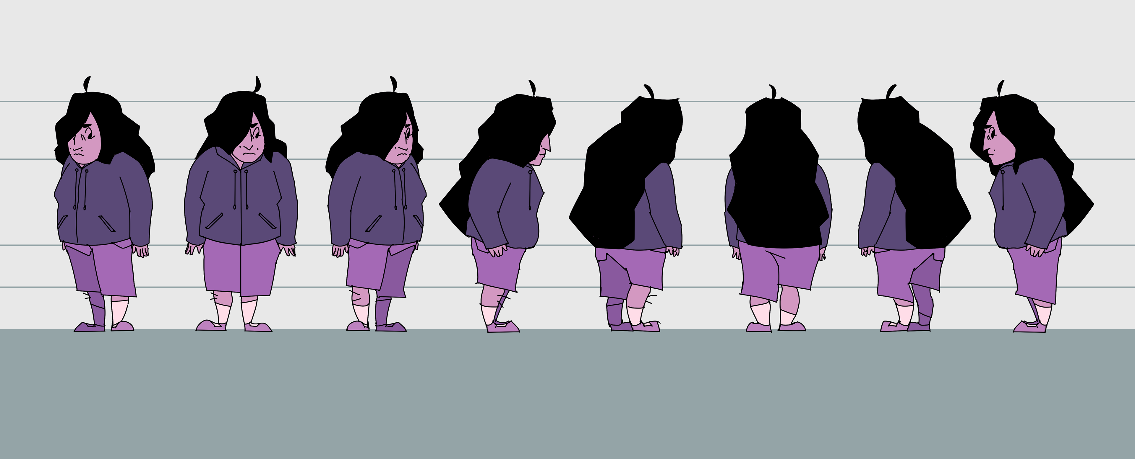 Character turnaround for the protagonist of my 3rd-year film. (2021)