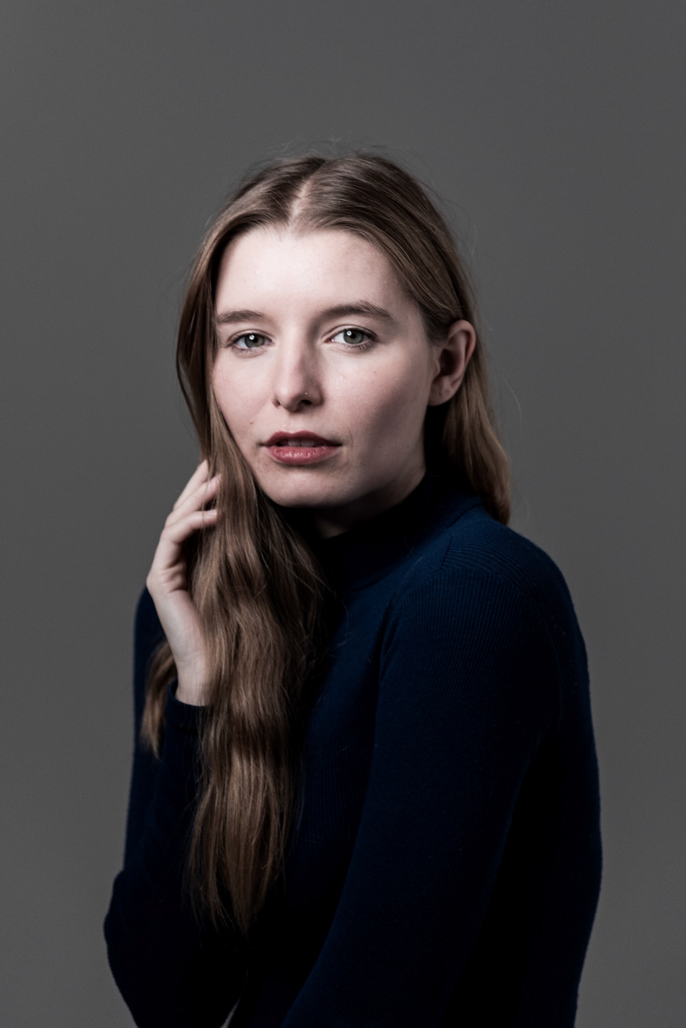 Studio headshot, for model's portfolio. Shot on Niking D750, by Xavier Clarke, Brgithgon phtographer