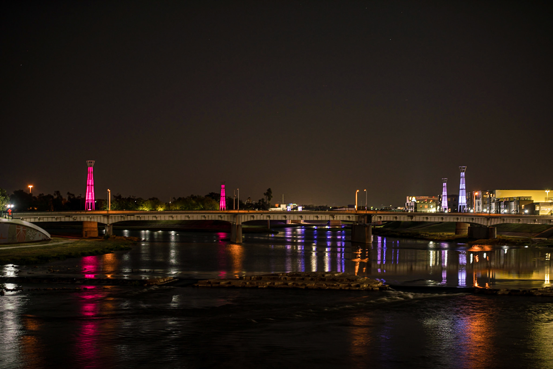 Dayton Ohio, Night, Riverside Dr Bridge, Great Miami River - 1