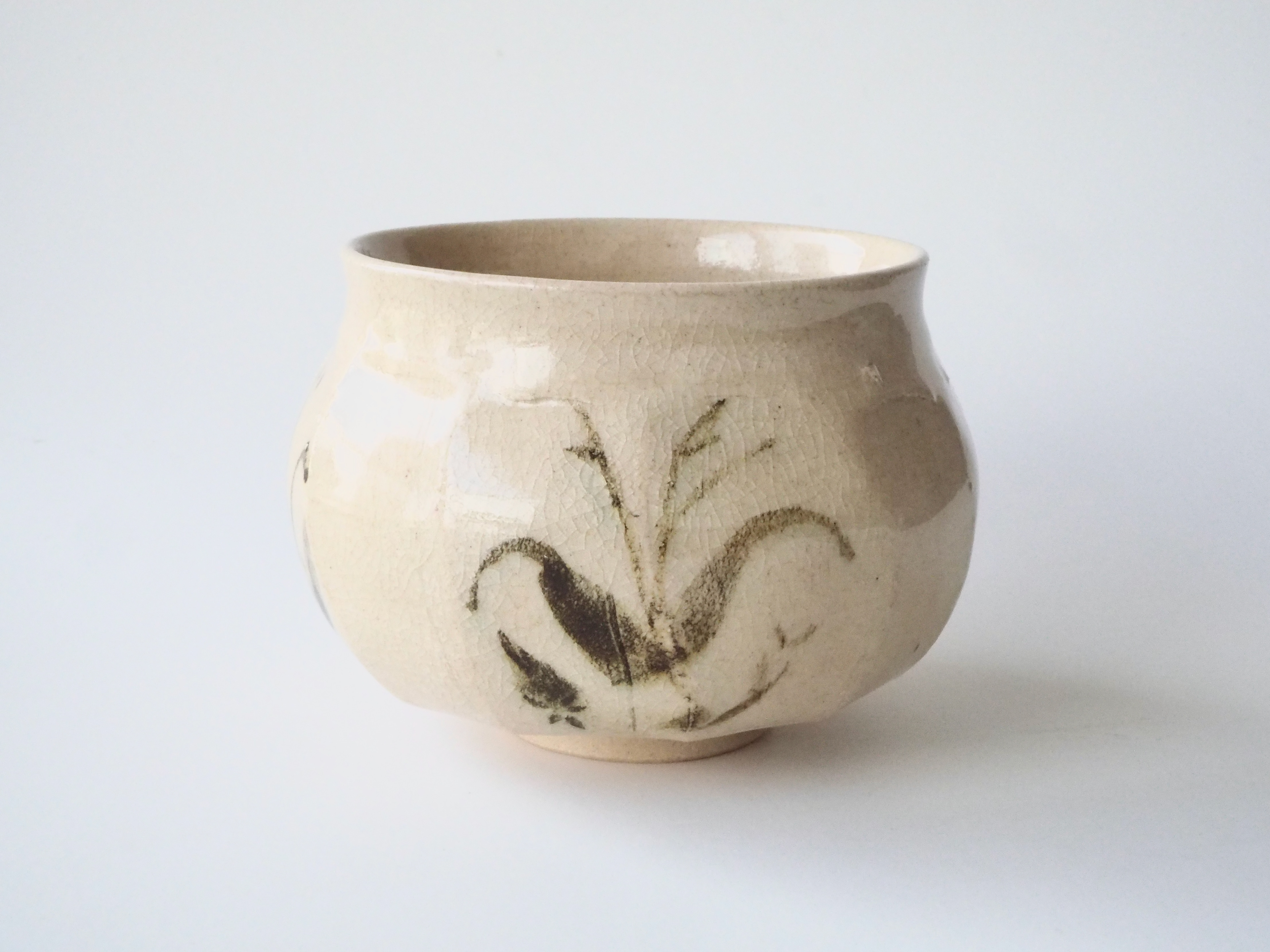 $50 [Faceted bowl, tetsu-e flowers - 4.5in x 4.5in x 3.5in]