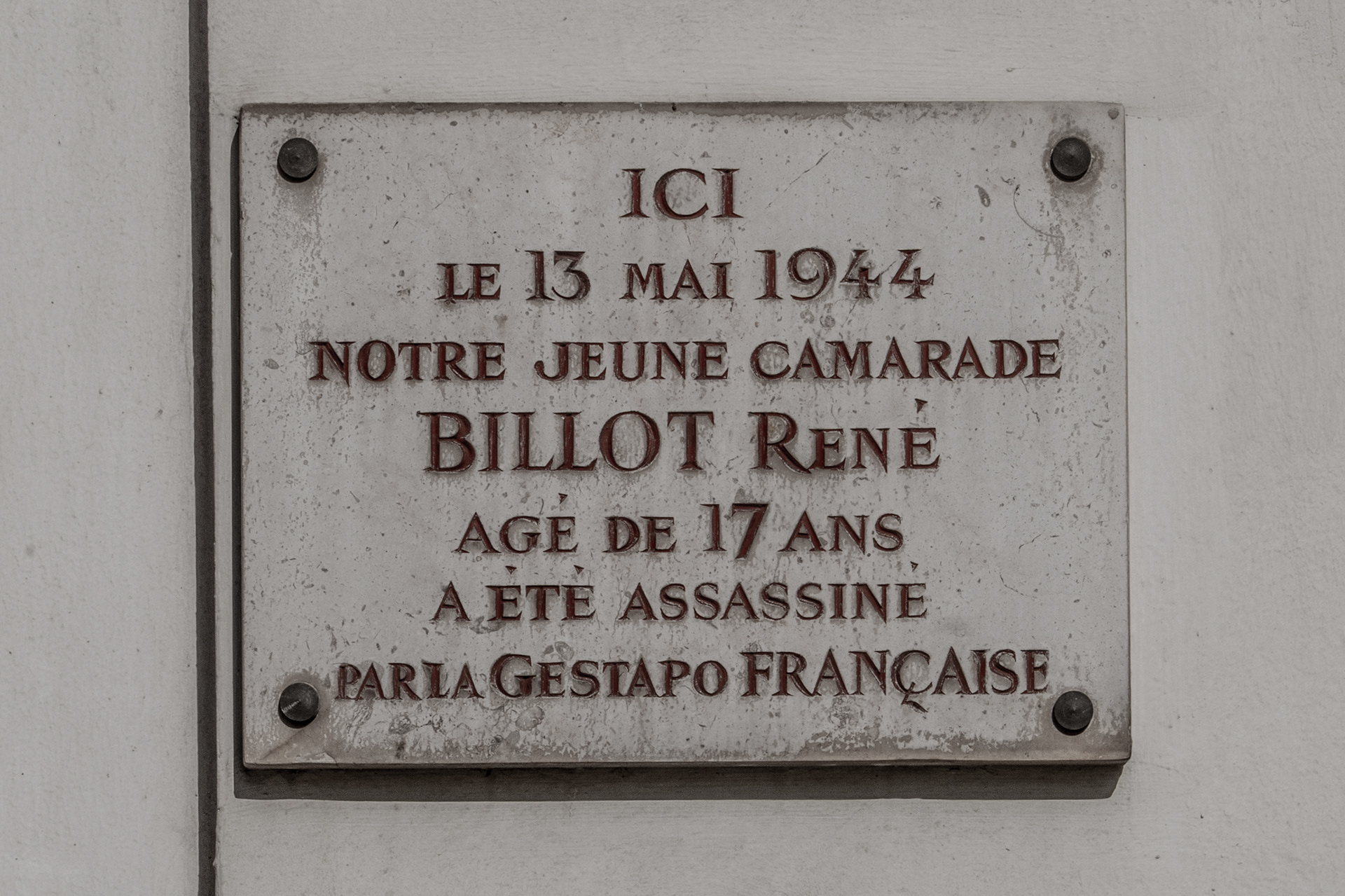 René Billot, assassiné à l'âge de 17 ans par la Gestapo Française le 13 mai 1944, Paris, France