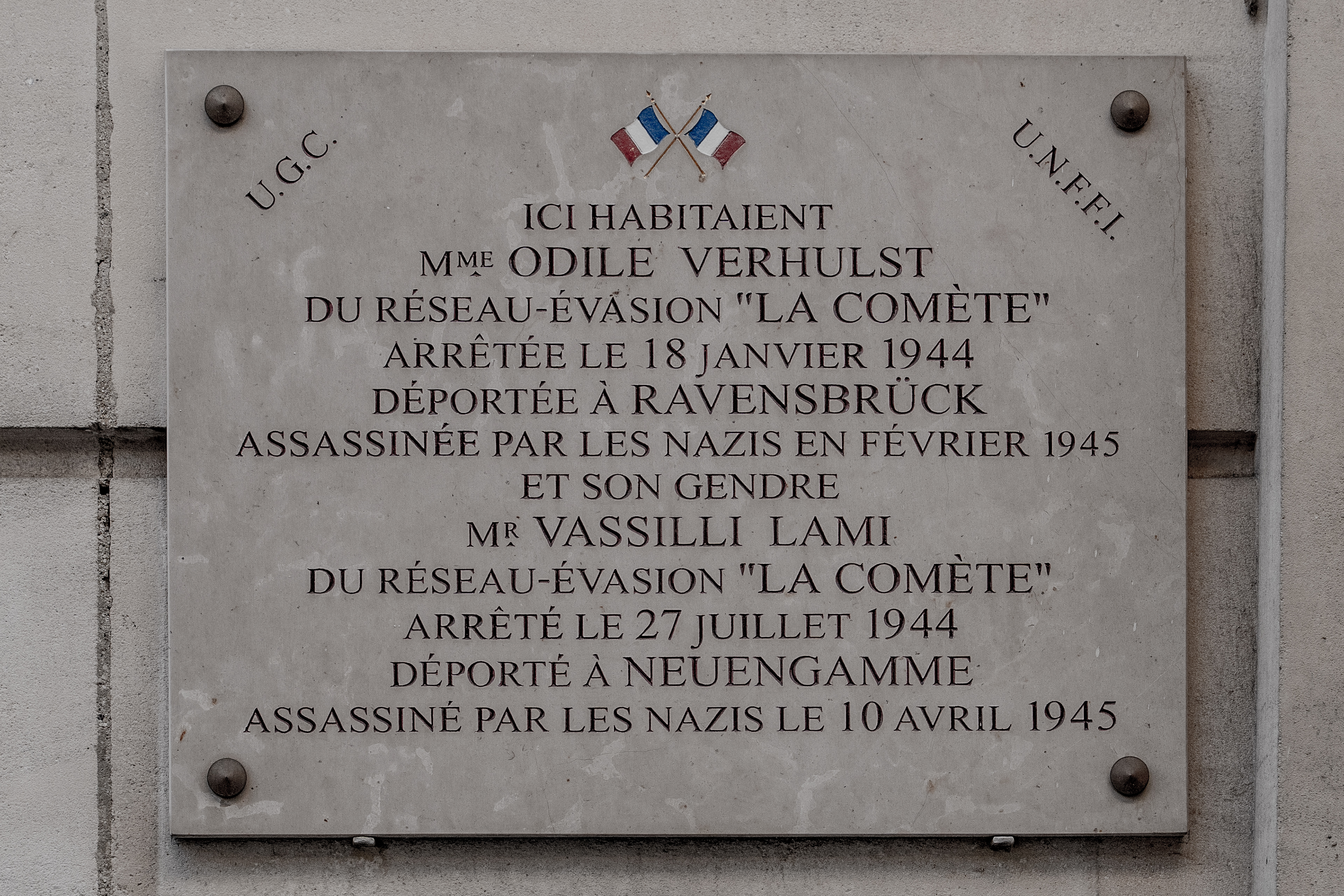 Odile Verhulst, déportée à Ravensbrück et Vassilli Lami, déporté à Neuengamme, assassinés en février et avril 1945 par les nazis, Paris, France