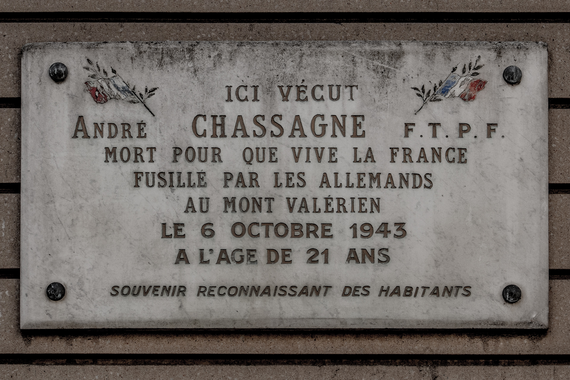 André Chassagne fusillé par les allemands au Mont Valérien le 6 octobre 1943 à l'âge de 21 ans, Paris, France