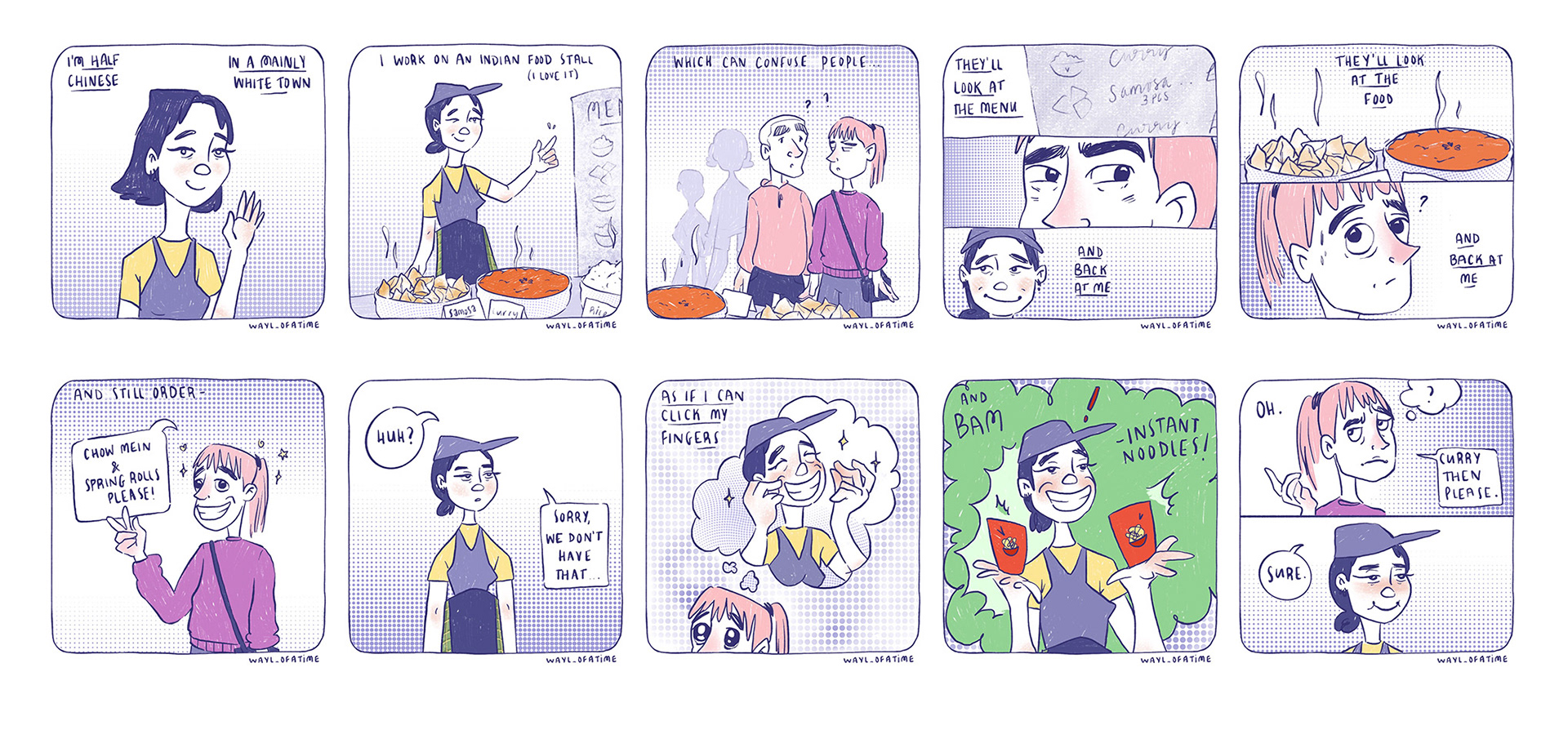 A comic about working on an indian food stall when you have a chinese face