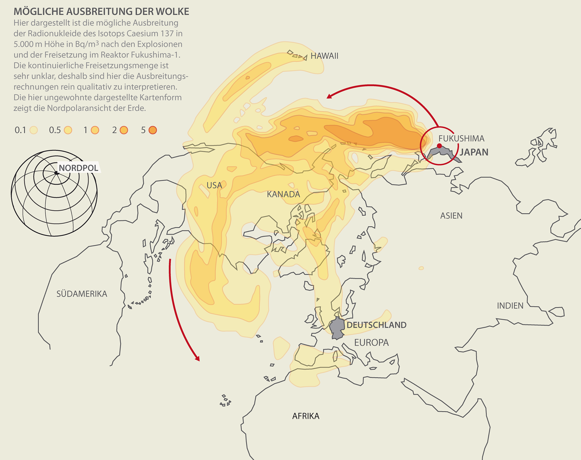 Dispersal of the radioactive cloud