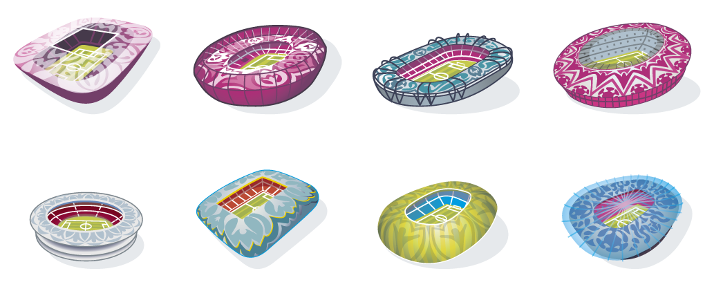 Pictograms of the stadiums for the overview map