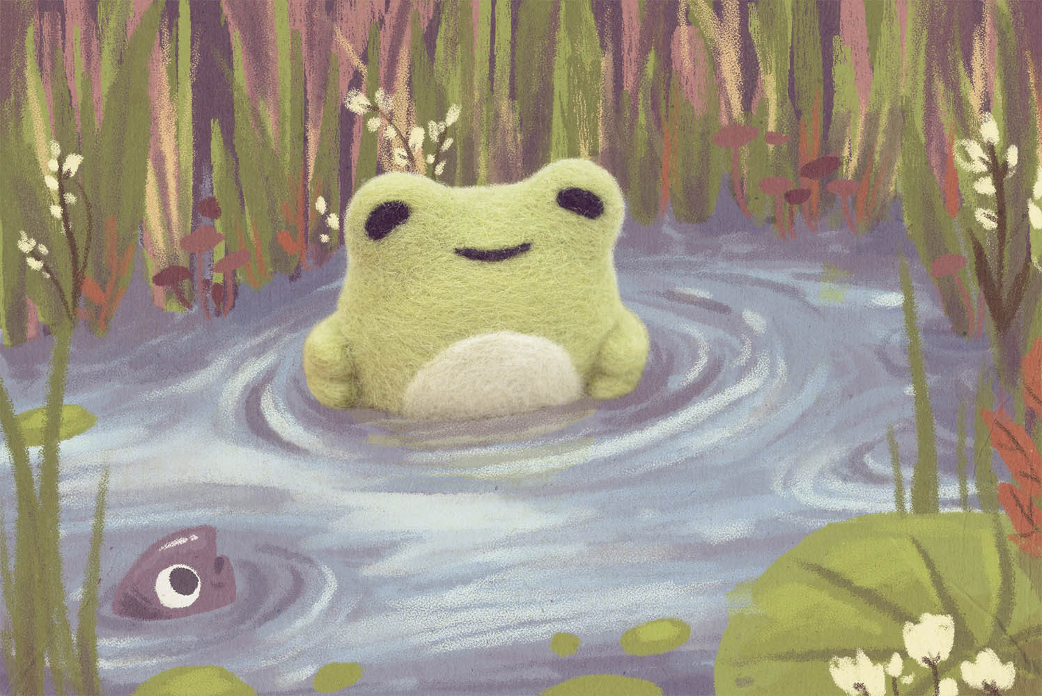 Experimenting with needle-felting and drawn backgrounds