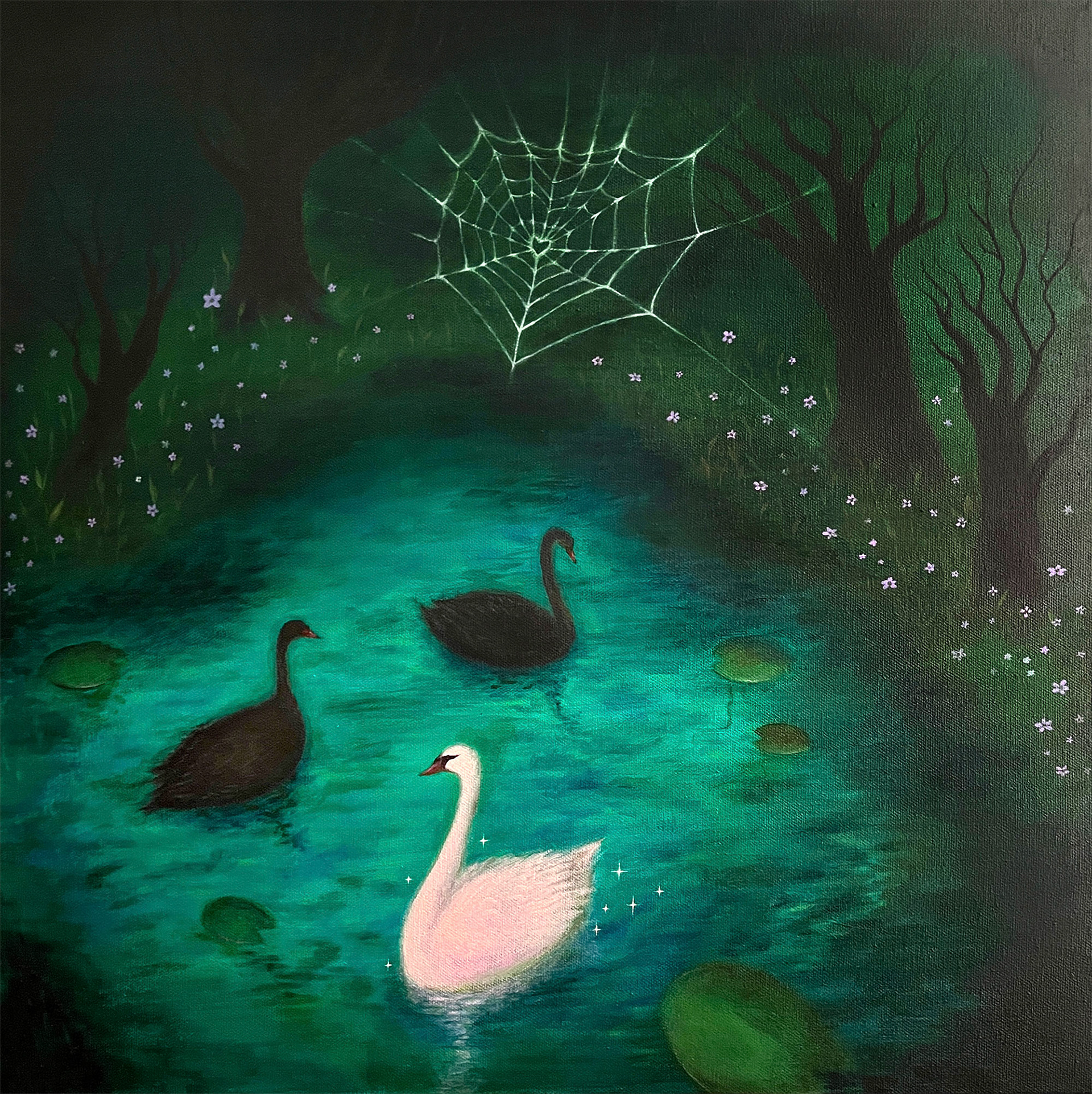 Realm of the Pink Swan, 2024, akryyli kankaalle / acrylic on canvas, 50 x 50 cm, available