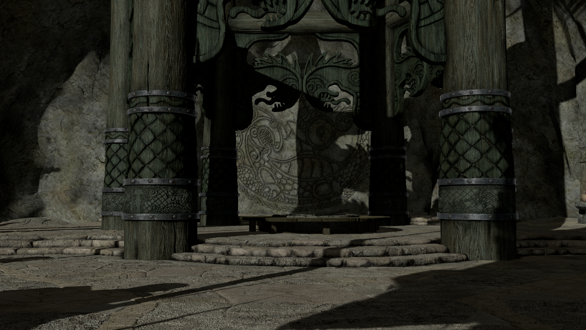 Meade Hall Interior surfacing for How to Train Your Dragon