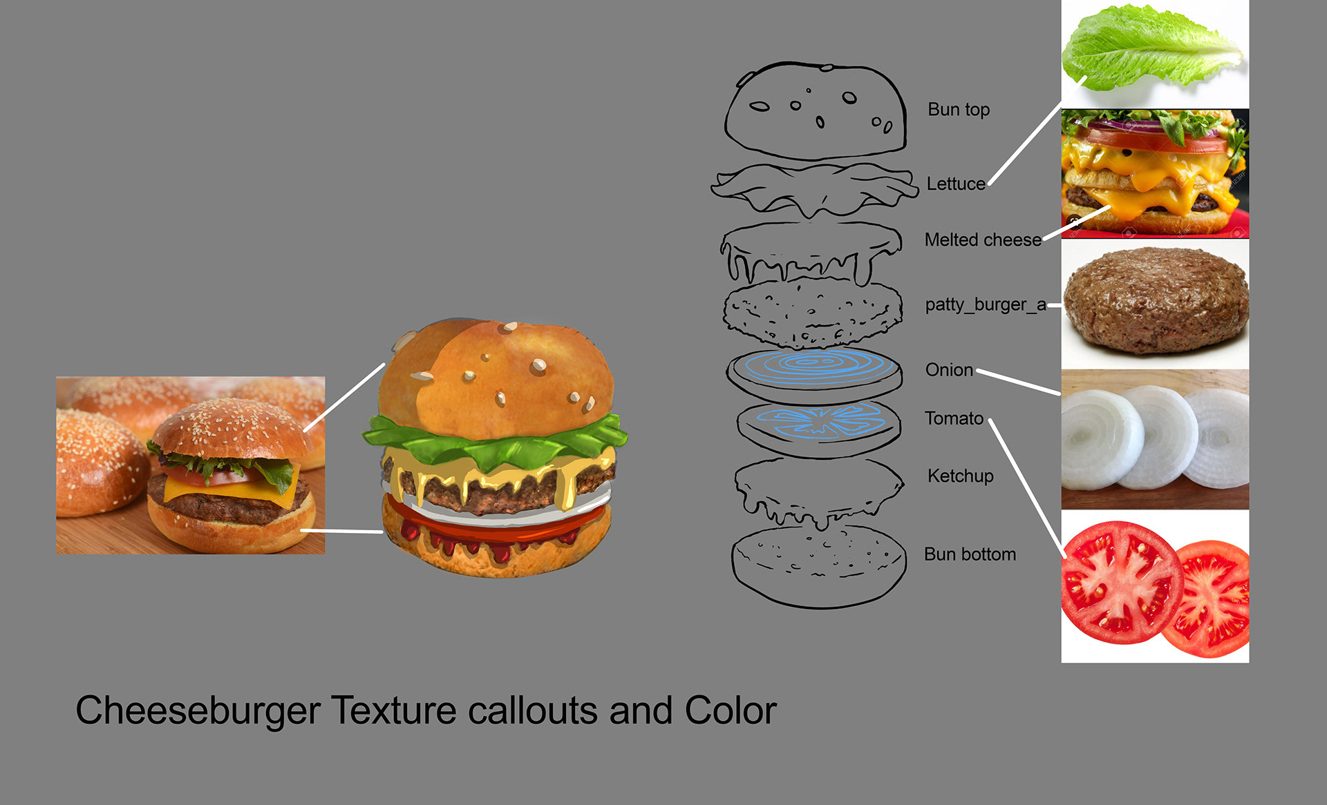 Hamburger color design and texture callouts for Motel Transylvania