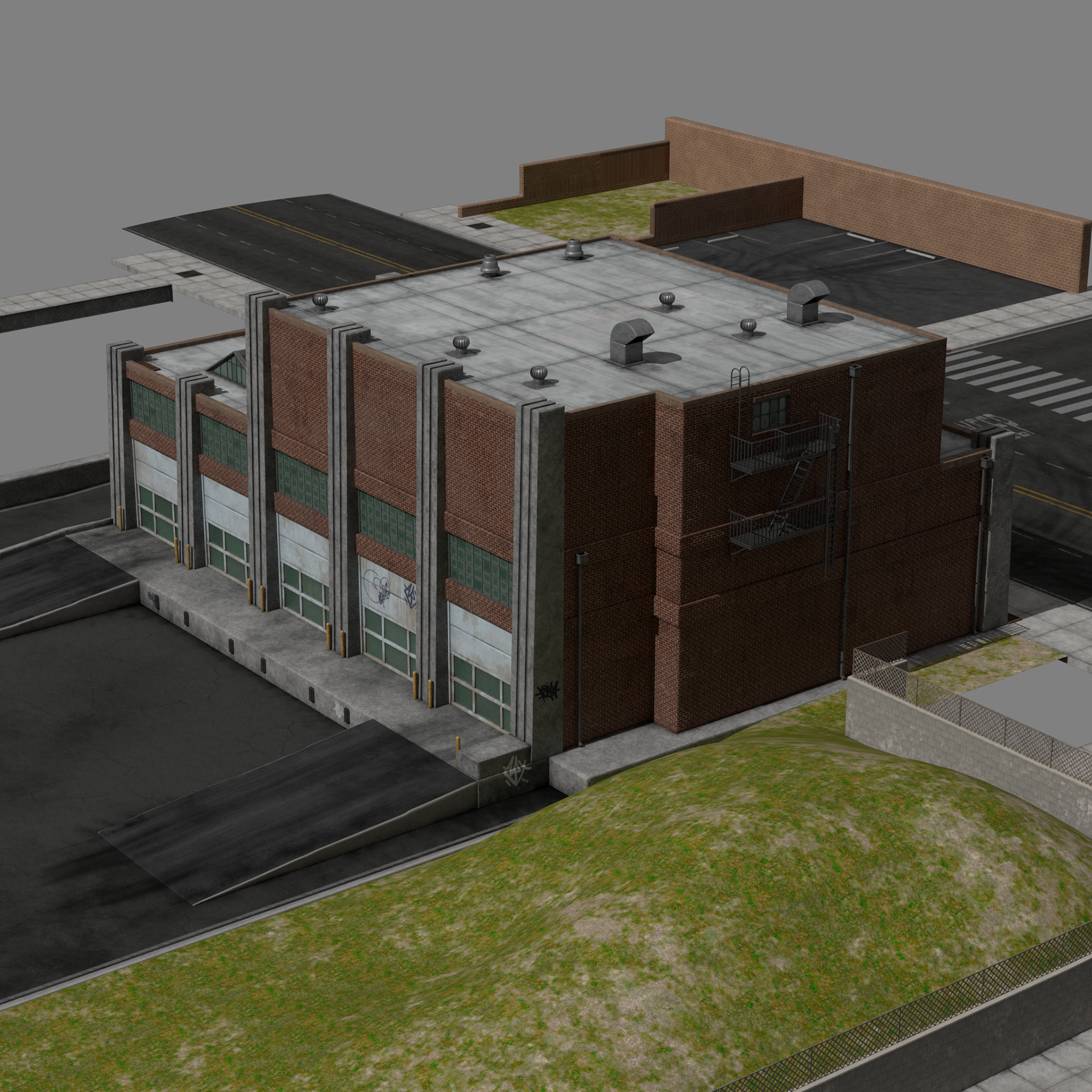 Garage exterior surfacing for Fast and Furious: Spy Racers