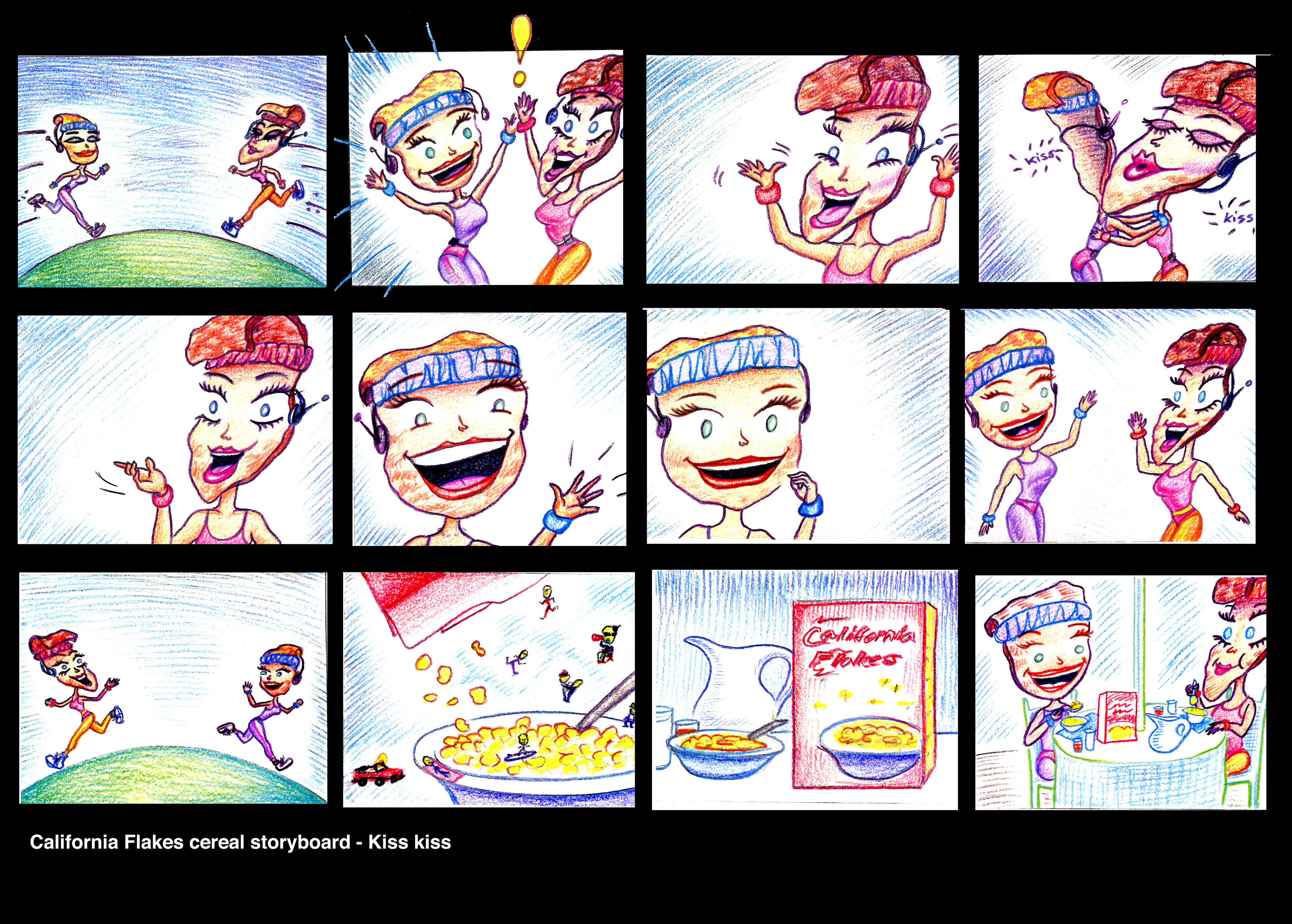 Commercial storyboard concept: Color pencil on paper