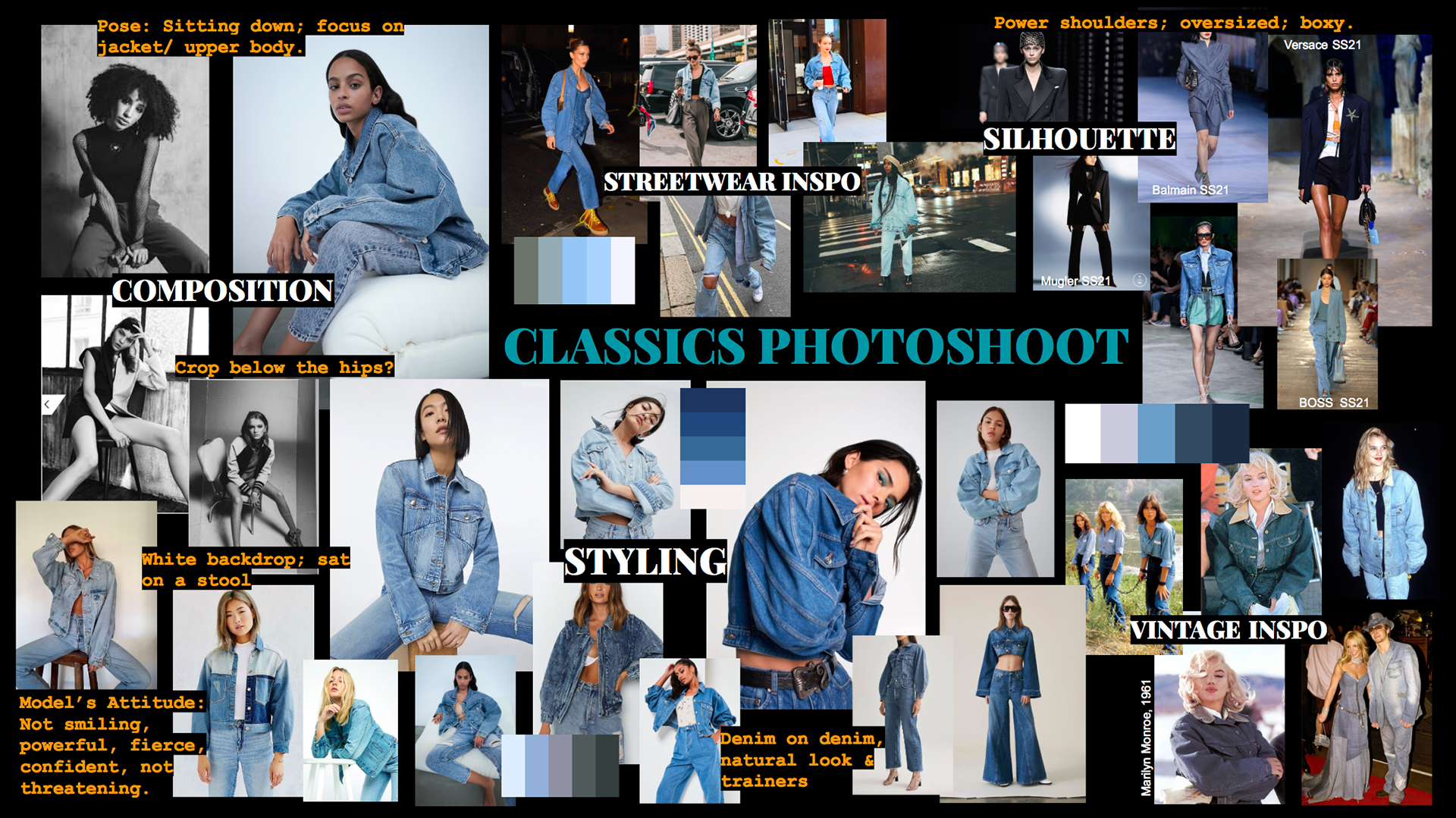 mood board for classics denim photoshoot seen above