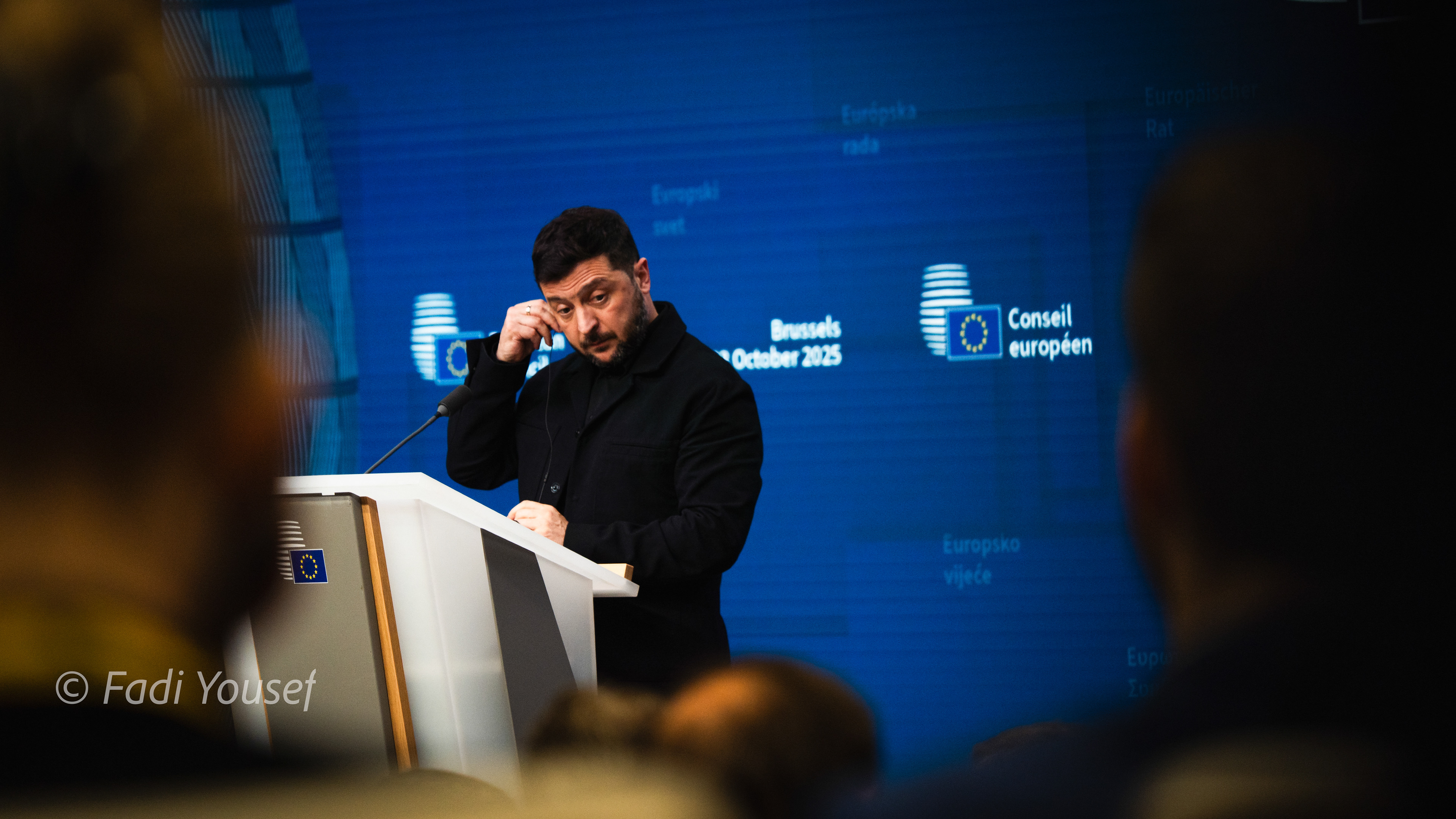 President of Ukrain , Volodymyr Zelenskyy, addressing the press after meeting with european leaders. Brussels, Belgium, Thursday, Oct, 23rd,2025