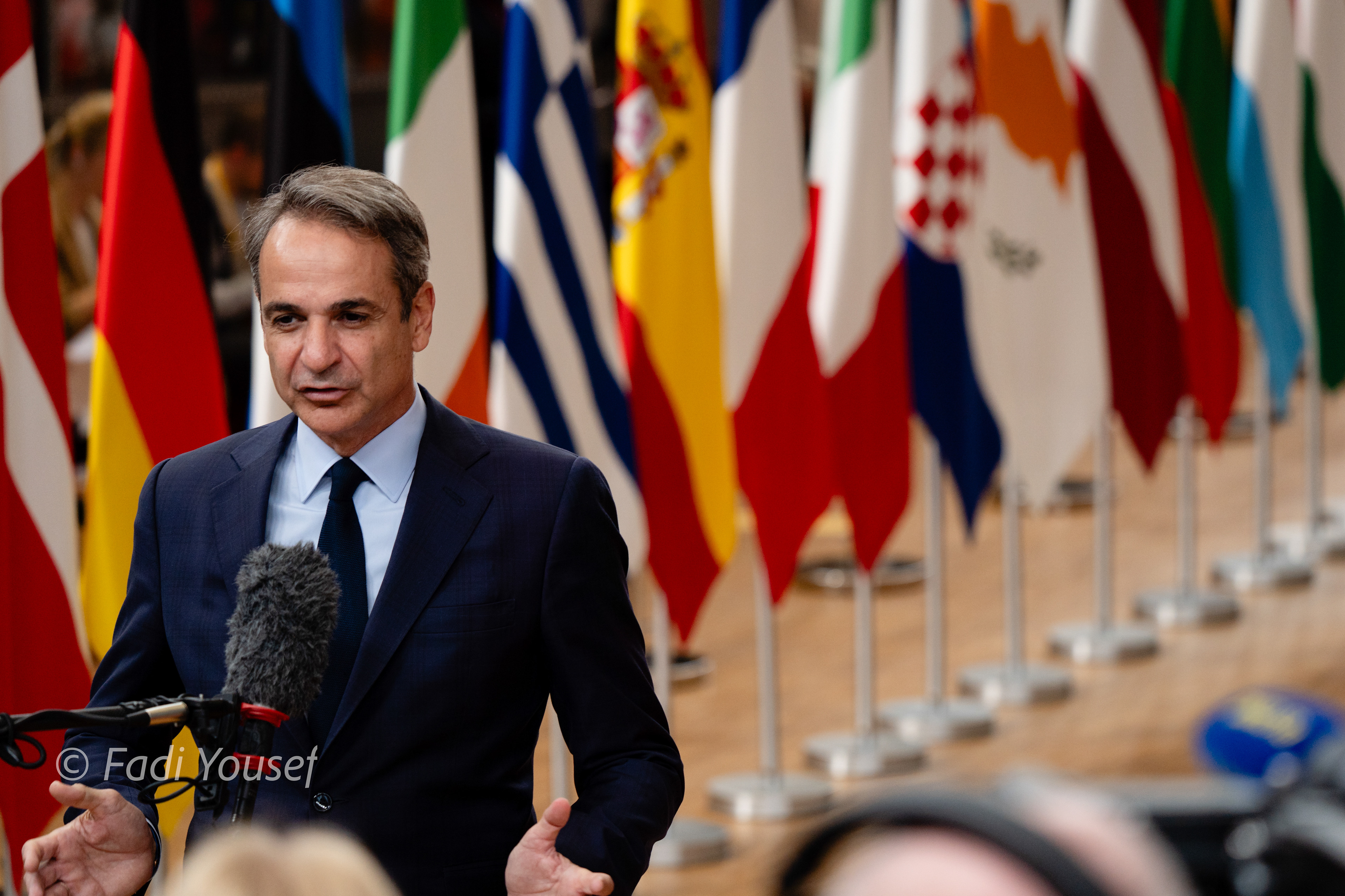Prime minister of Greece Kyriakos Mitsotakis addressing the press before meeting with european leaders. Brussels, Belgium, Thursday, Oct, 23rd,2025