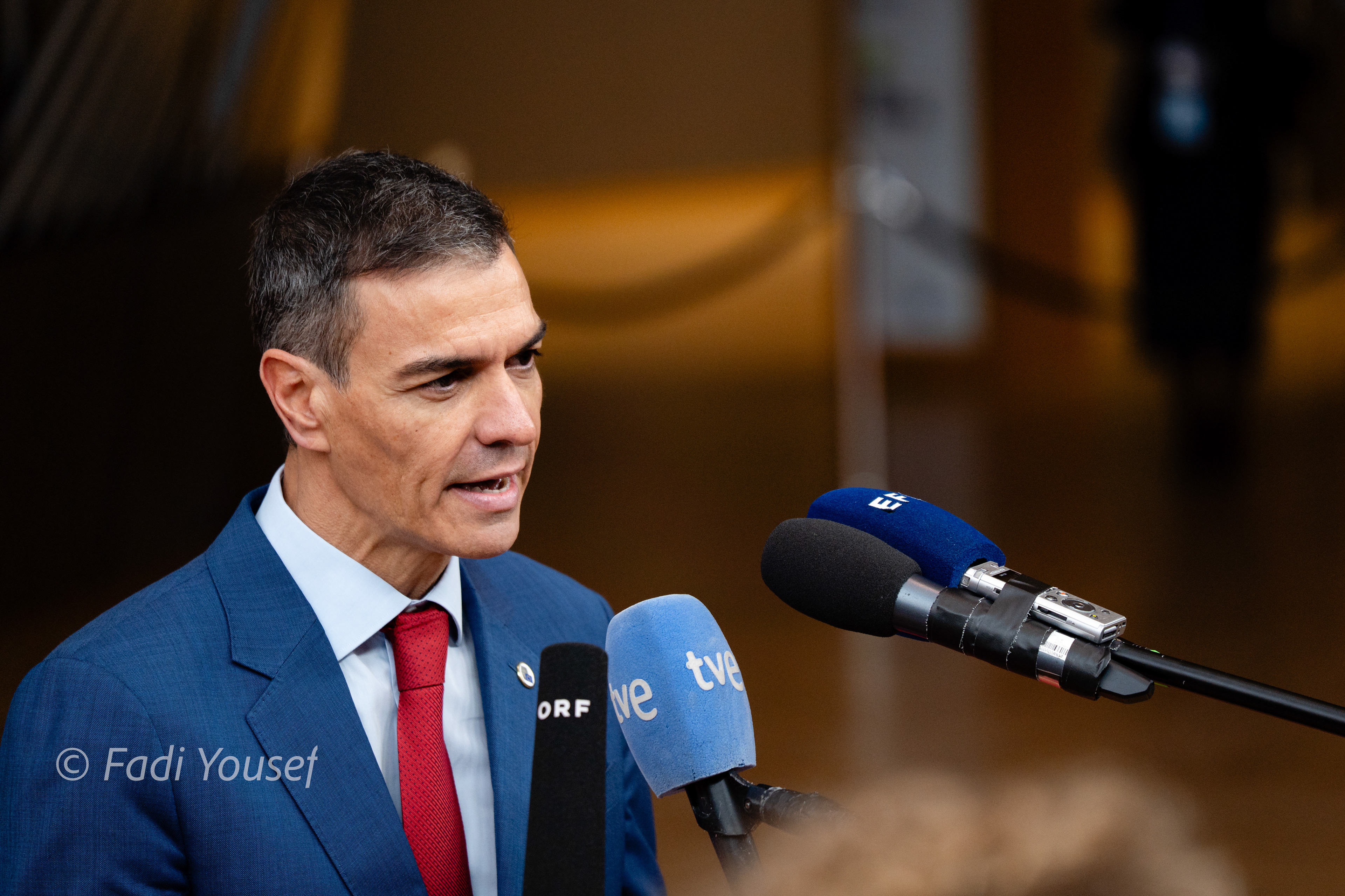Prime minister of Spain, Pedro Sanchez addressing the press before meeting with european leaders. Brussels, Belgium, Thursday, Oct, 23rd,2025