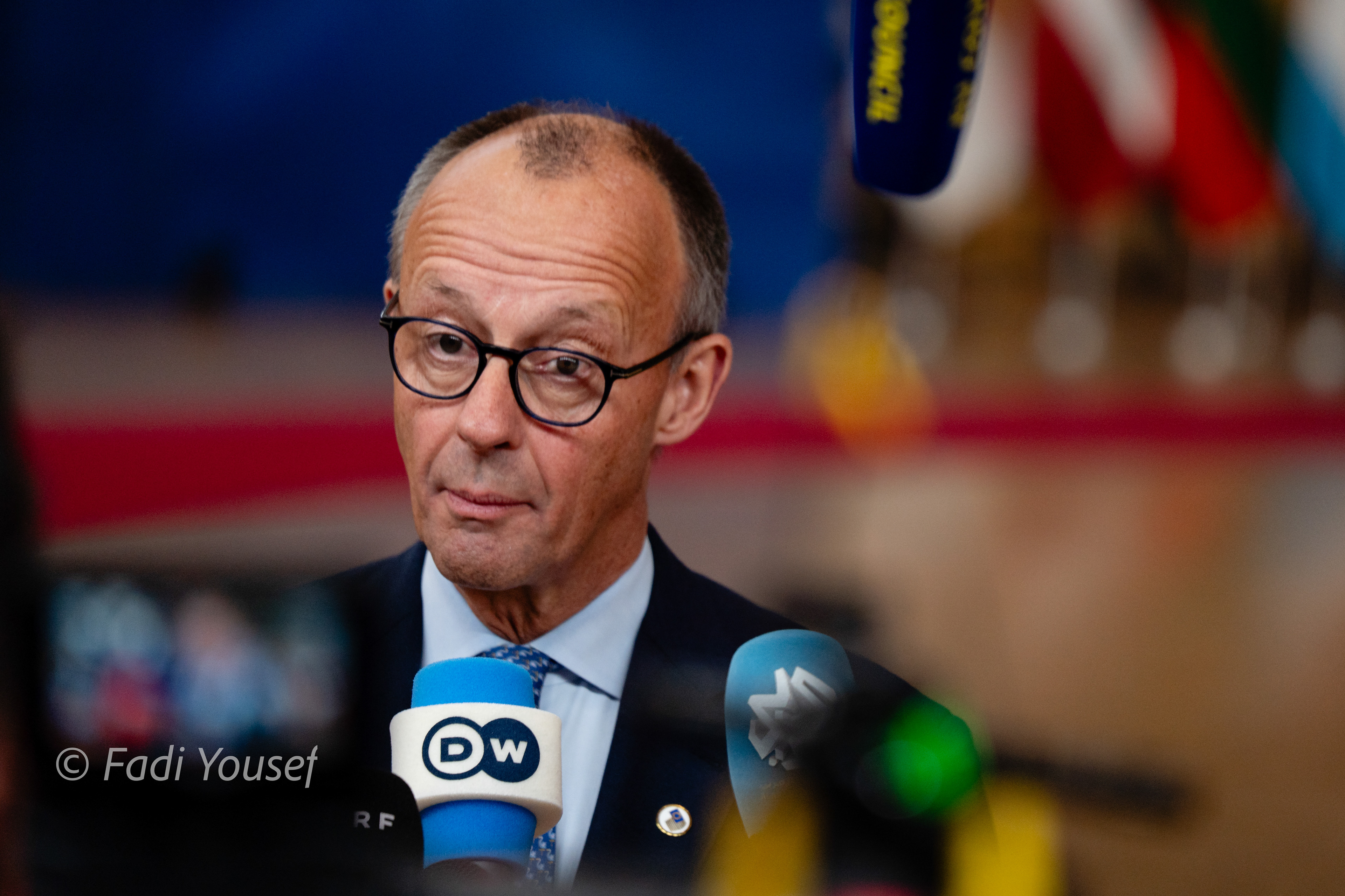 Federal Chancellor,Germany, Friedrich Merz, addressing the press before meeting with european leaders. answering questions regarding the 19th european package of sanctions on Russia,  lenting Russian assests in Brussels to Ukrian. Brussels, Belgium, Thursday, Oct, 23rd,2025 Federal Chancellor, addressing the press before meeting with european leaders. Brussels, Belgium, Thursday, Oct, 23rd,2025