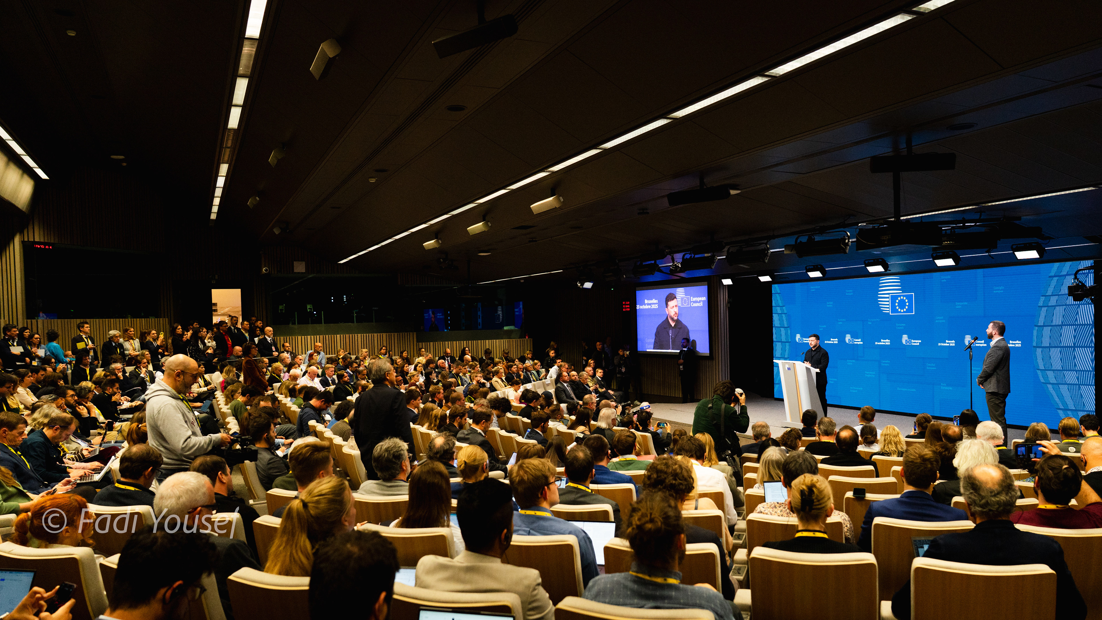 President of Ukrain , Volodymyr Zelenskyy, addressing the press after meeting with european leaders. Brussels, Belgium, Thursday, Oct, 23rd,2025