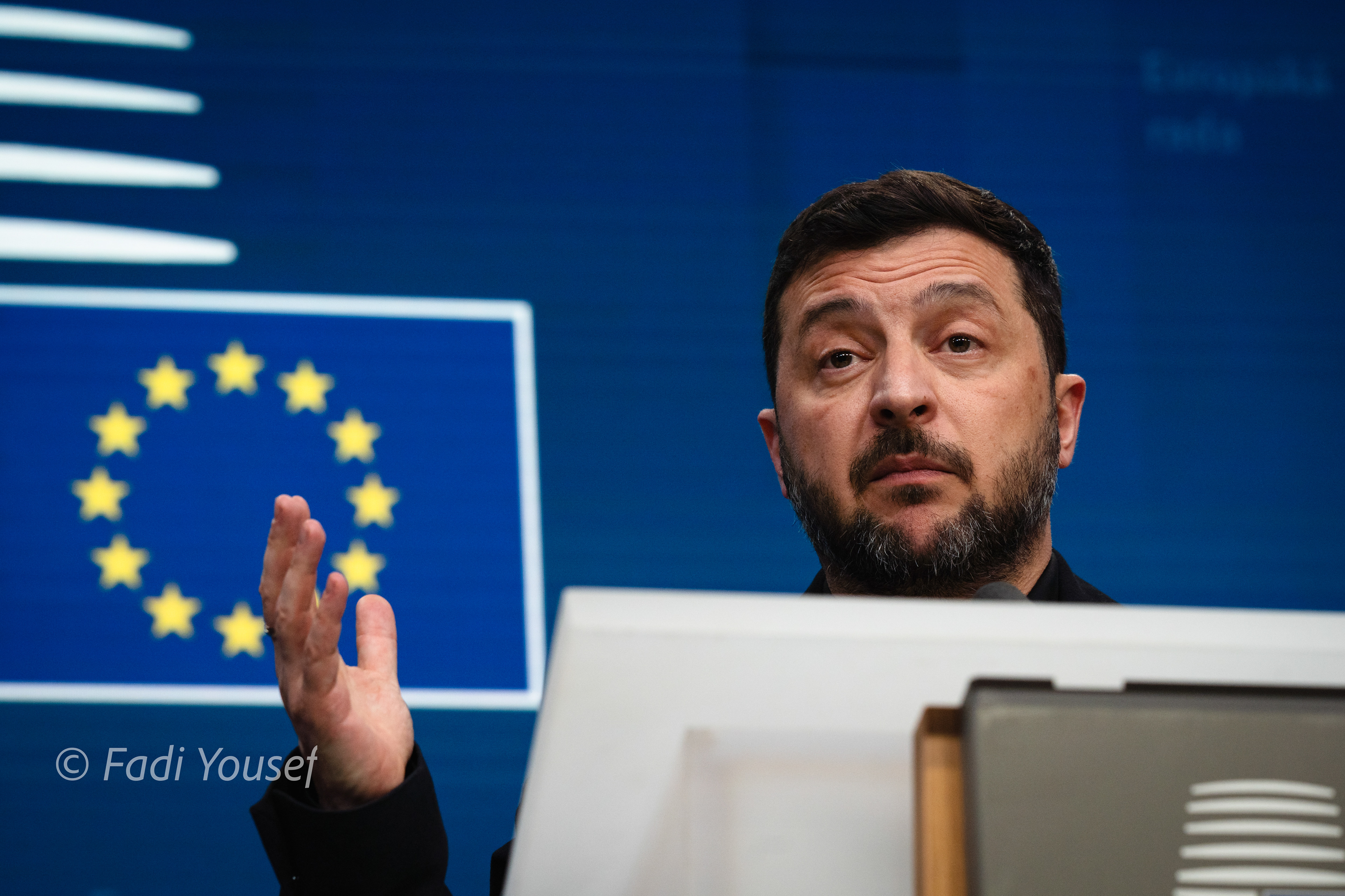 President of Ukrain , Volodymyr Zelenskyy, addressing the press after meeting with european leaders. Brussels, Belgium, Thursday, Oct, 23rd,2025