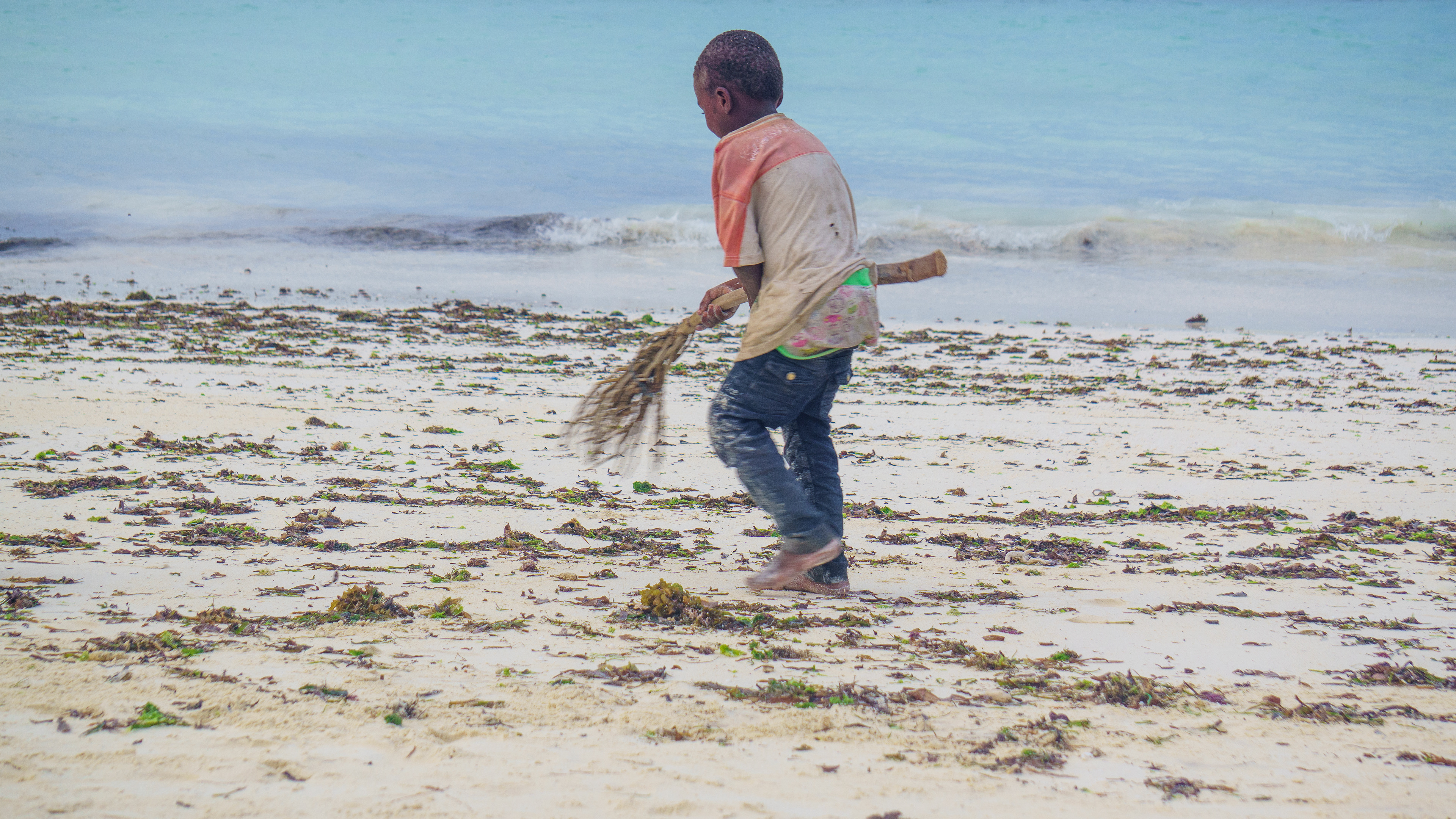 cleaning the beach