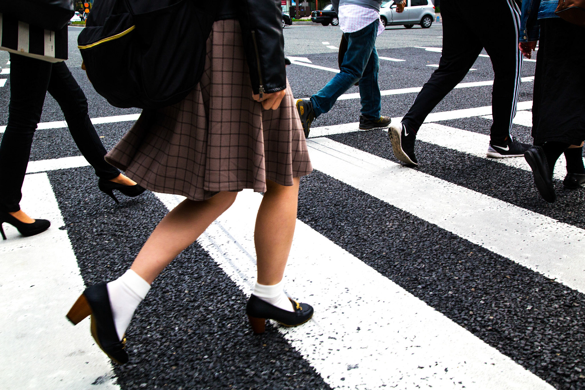 Pedestrians in a Crosswalk in Nagoya, Japan