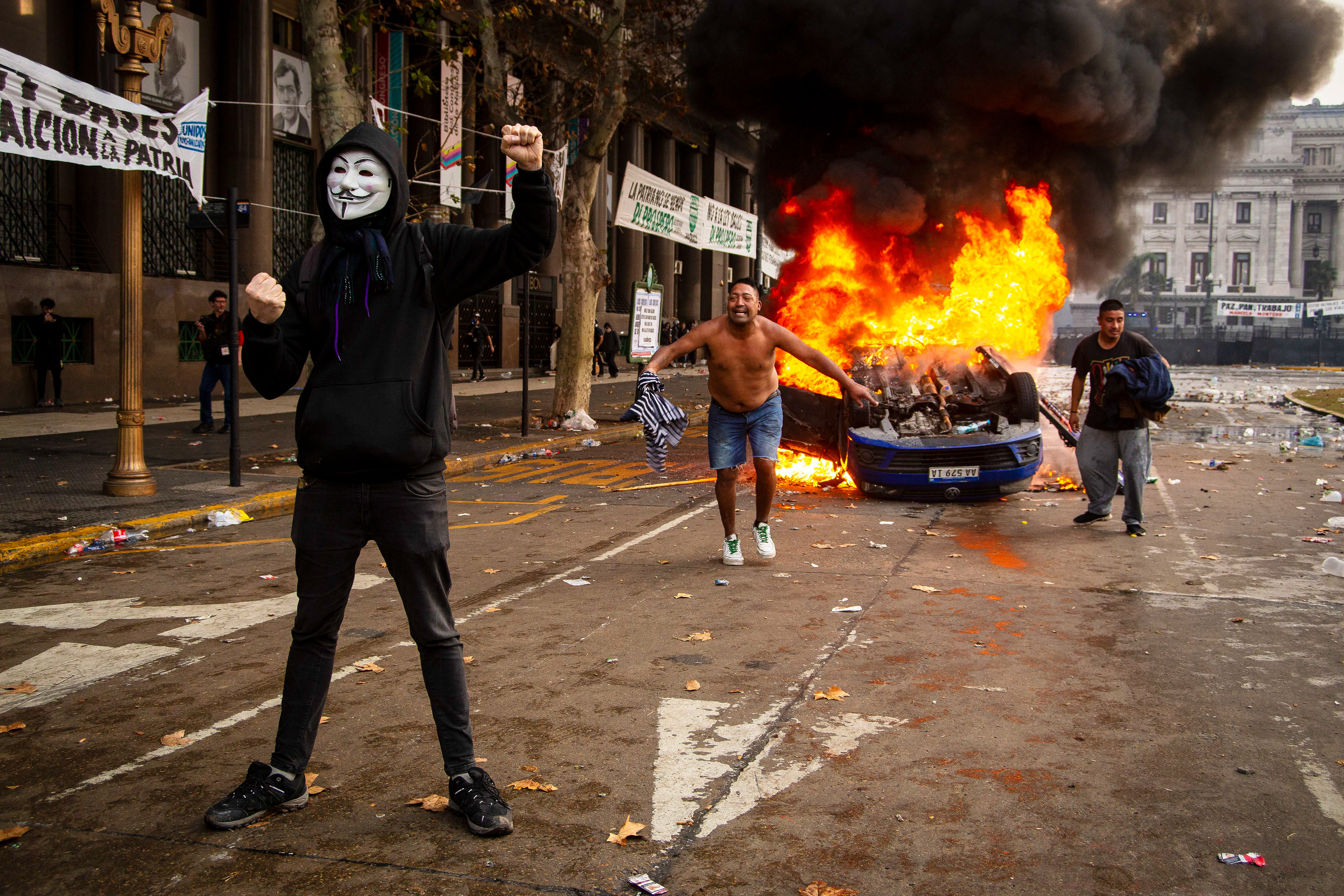 A demonstrator protests against the government's 'Ley de Bases' reform bill outside the National Congress in Buenos Aires, Argentina. June 12, 2024. (Photo by Catriel Gallucci Bordoni) 