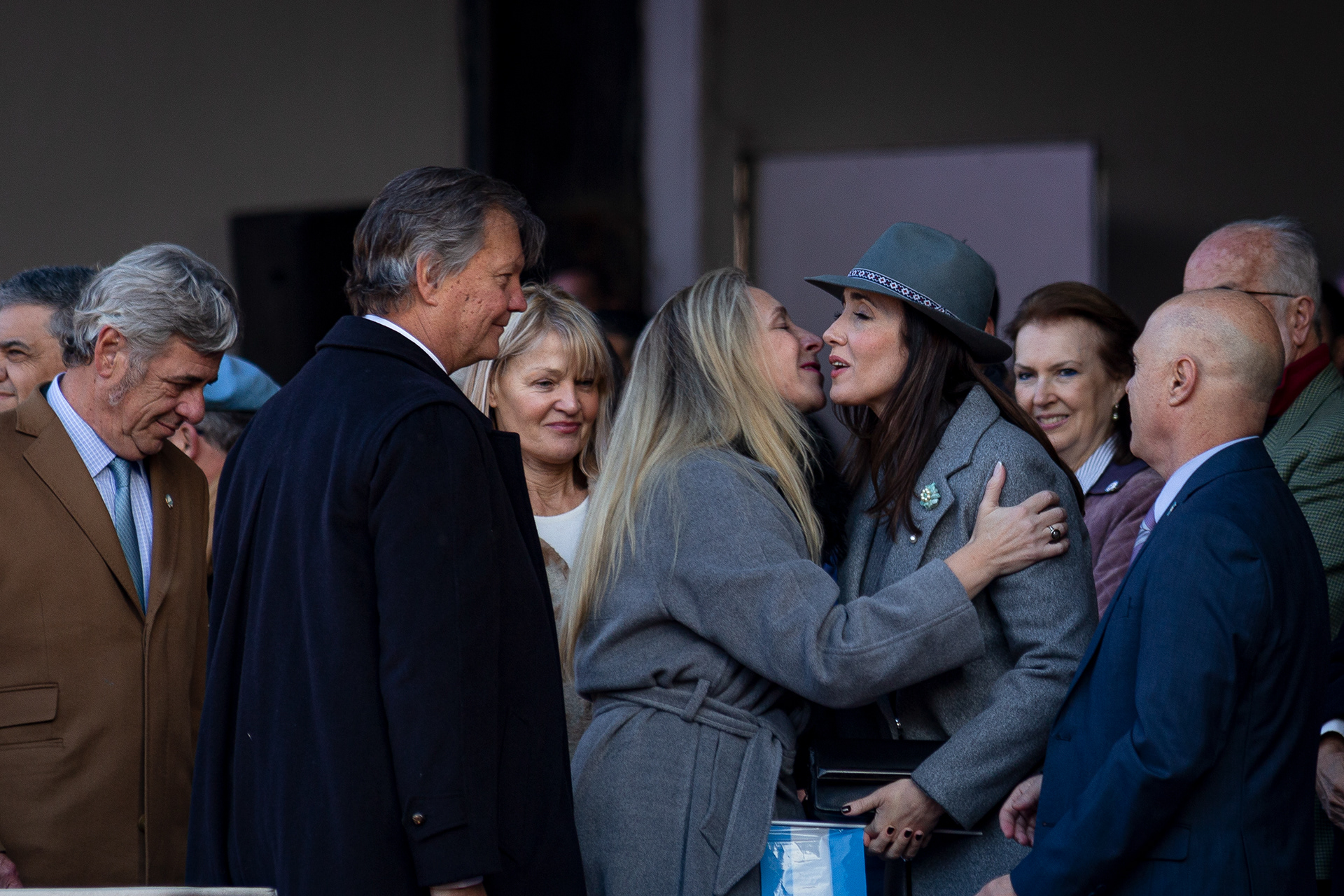 Argentina's Presidential Secretary Karina Milei greets Vice President Victoria Villarruel during their first public encounter following internal political tensions, at the Sociedad Rural in Buenos Aires, Argentina. July 2024. (Photo by Catriel Gallucci Bordoni)