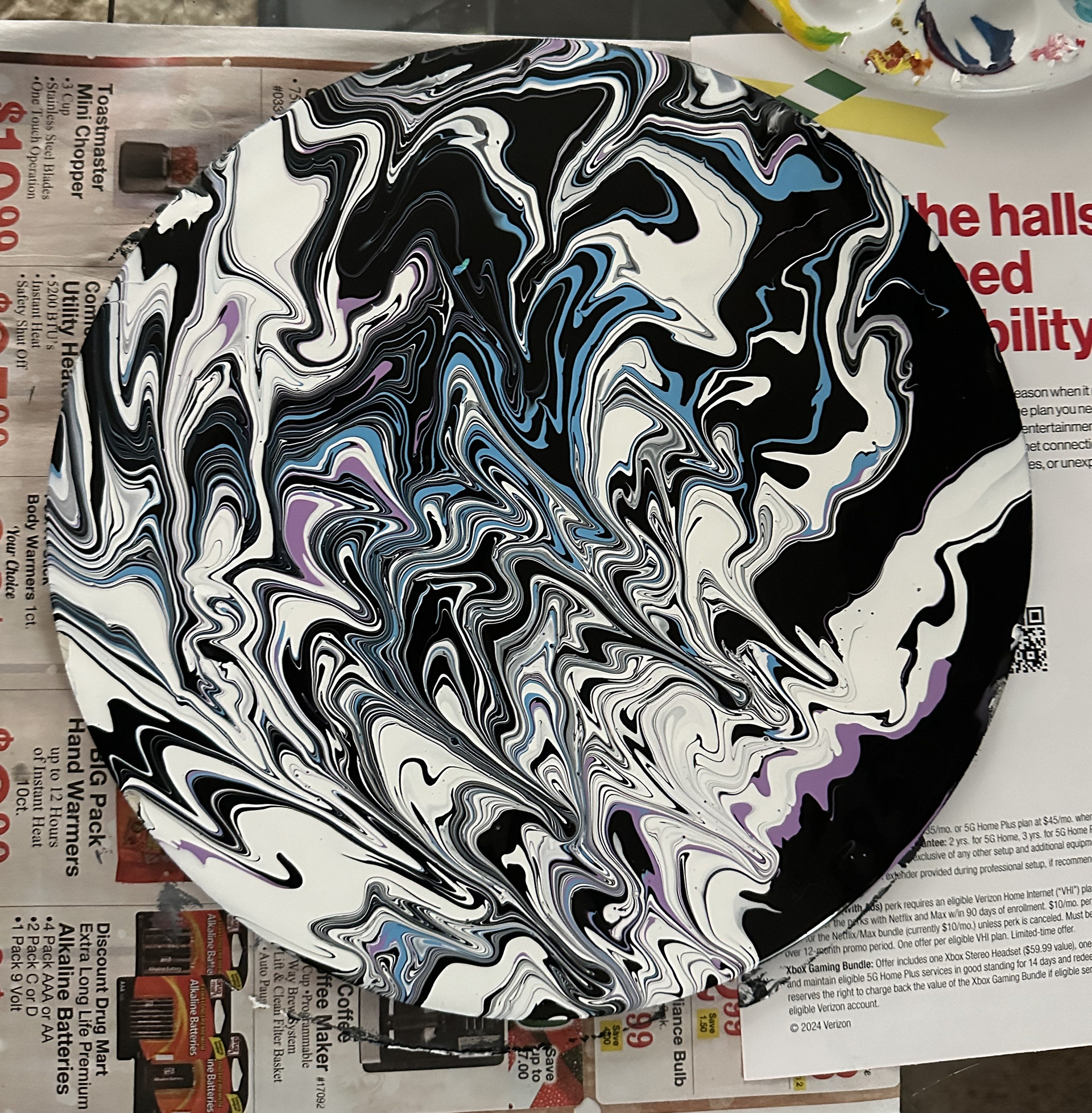 acrylic paint pour on wood