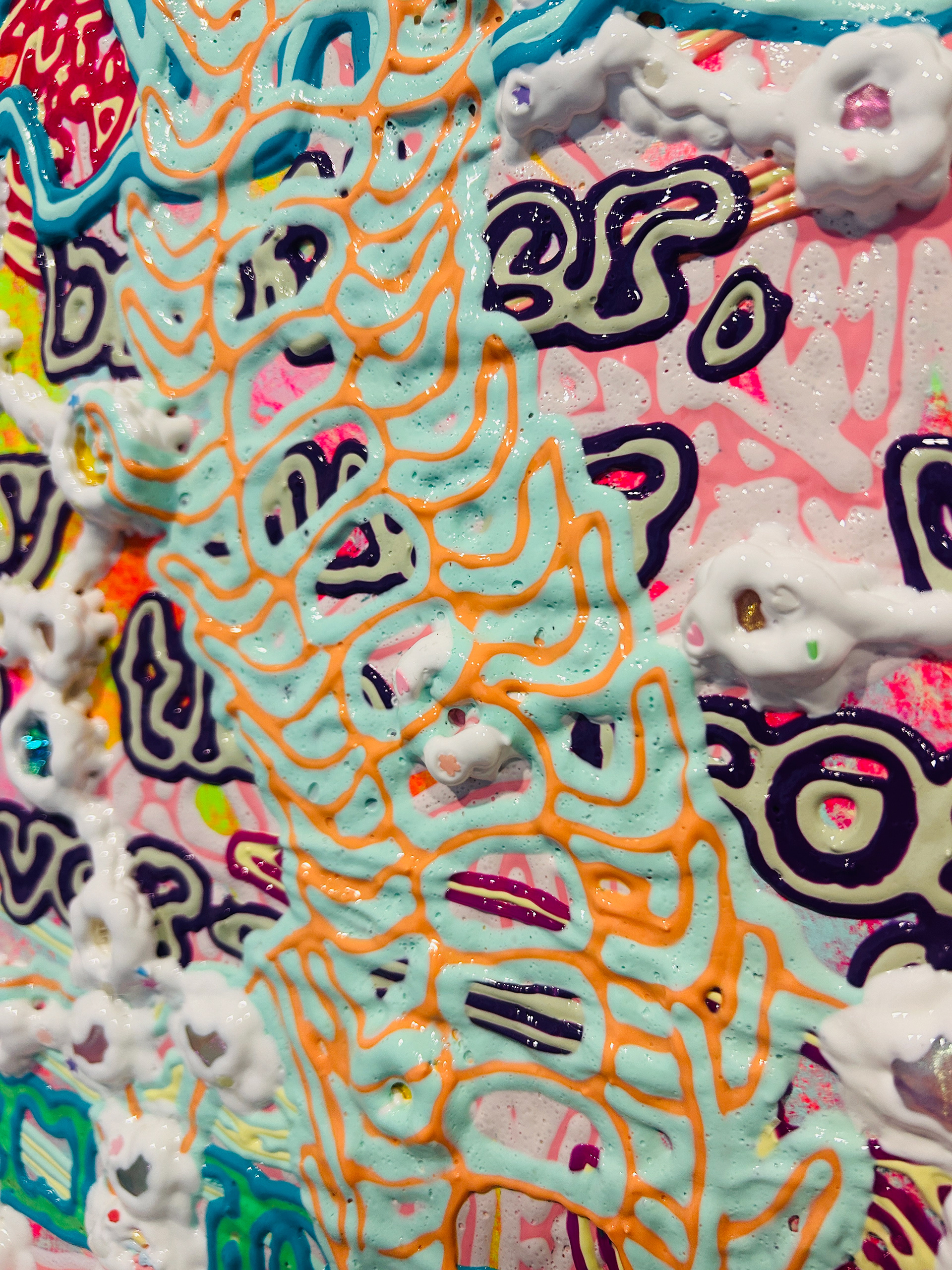 아담 Adam 2024 Acrylic and Gel medium, Confetti and Decoden Parts on Wooden frame 60.6x72.7x5(cm)