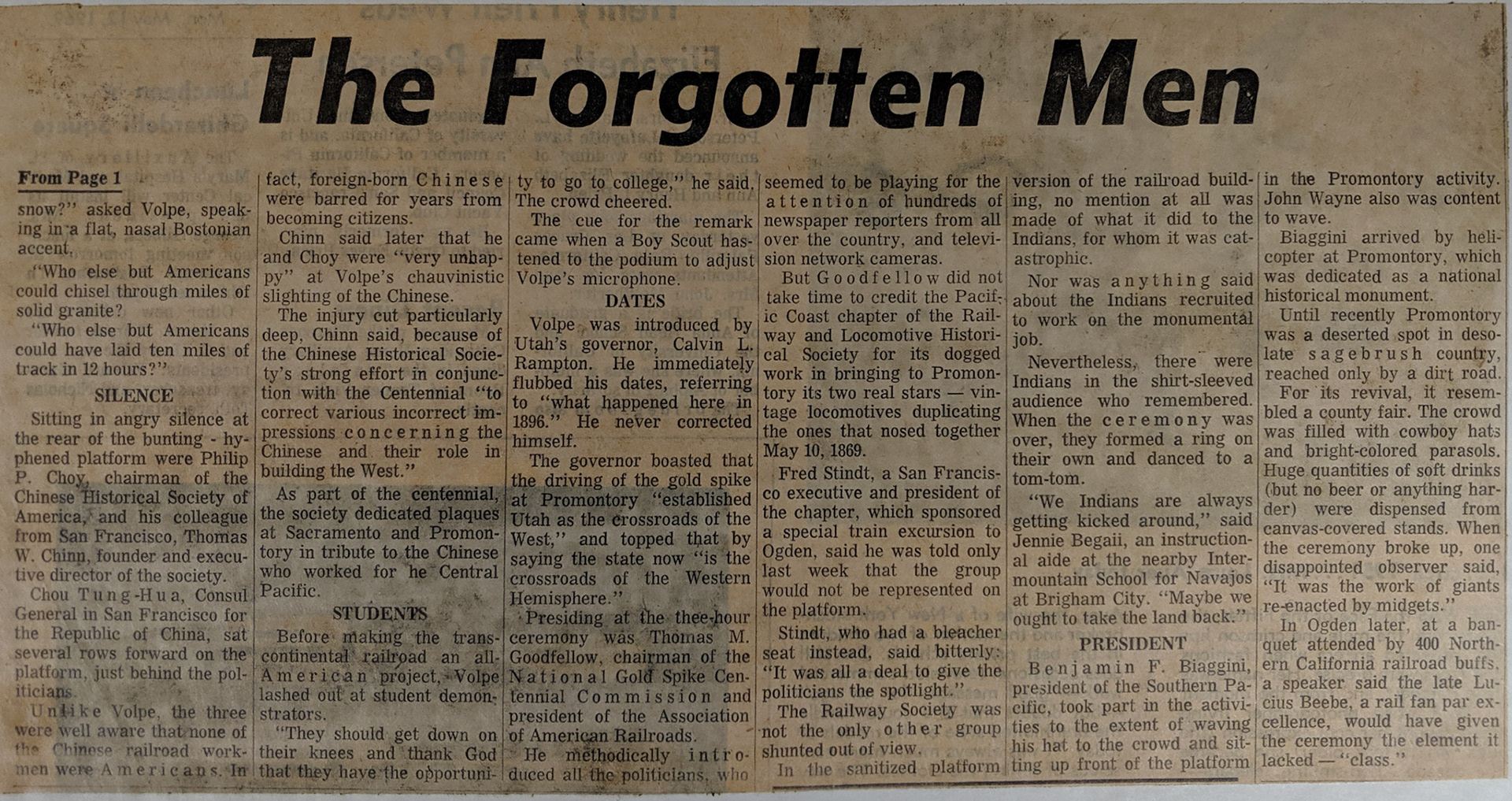 Spike Ceremony's Forgotten Men, part 2,  San Francisco Chronicle, May 12, 1969, Bernice Gibbs Anderson Collection, NPS