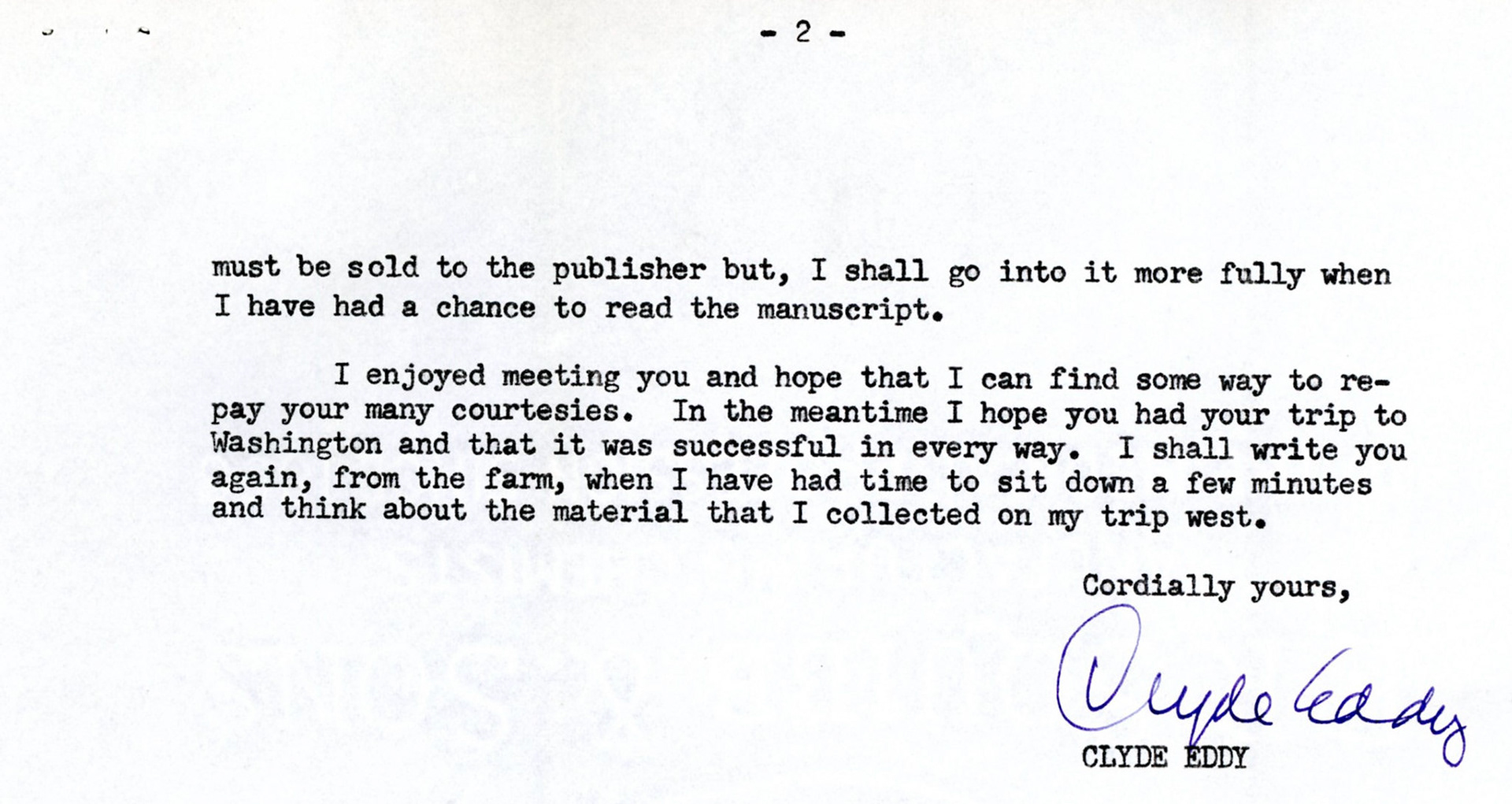 Letter from Clyde Eddy, August 22, 1952, page 2. Bernice Gibbs Anderson Collection, NPS