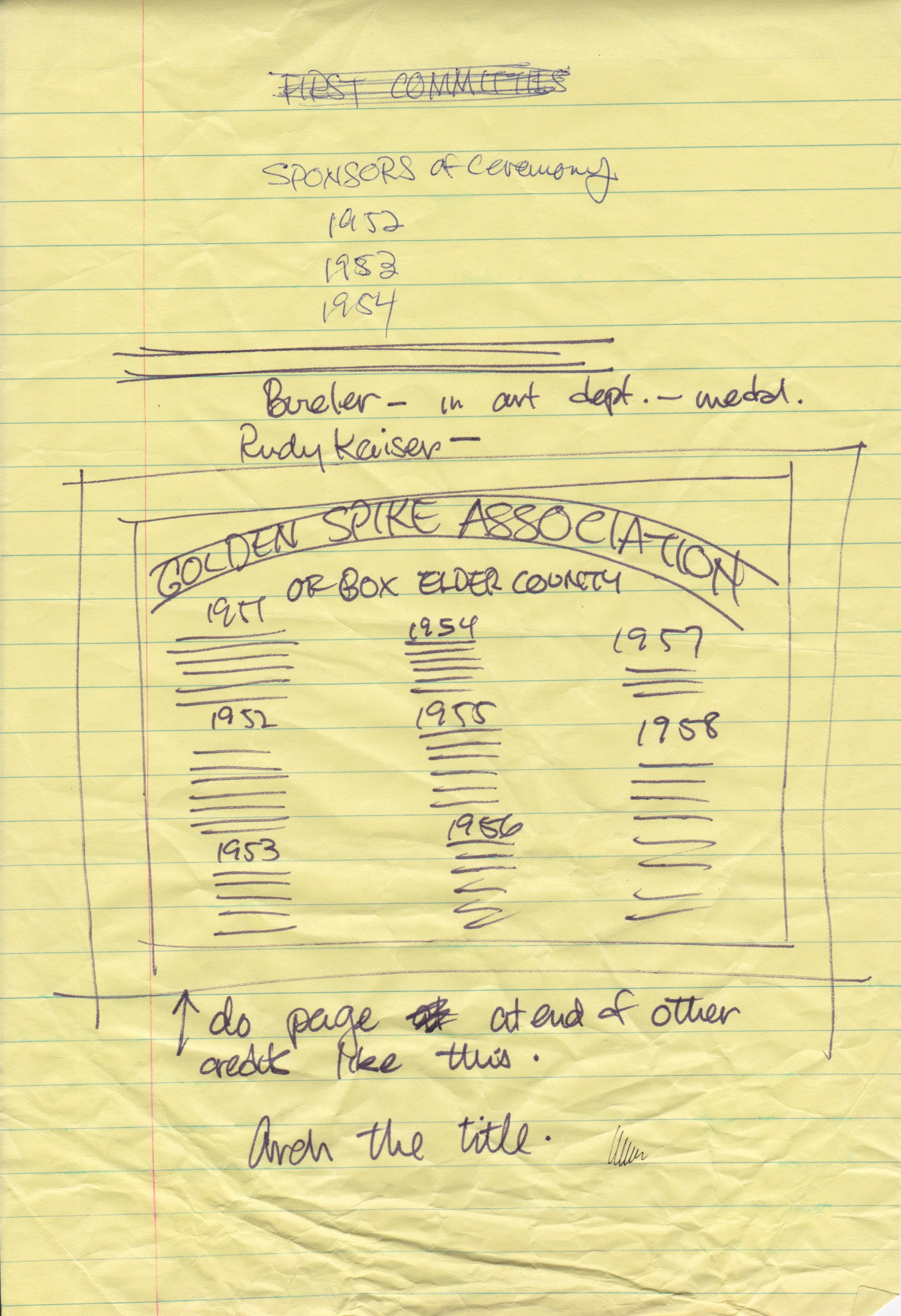 Golden Spike Association Sponsors template, 1951-1958