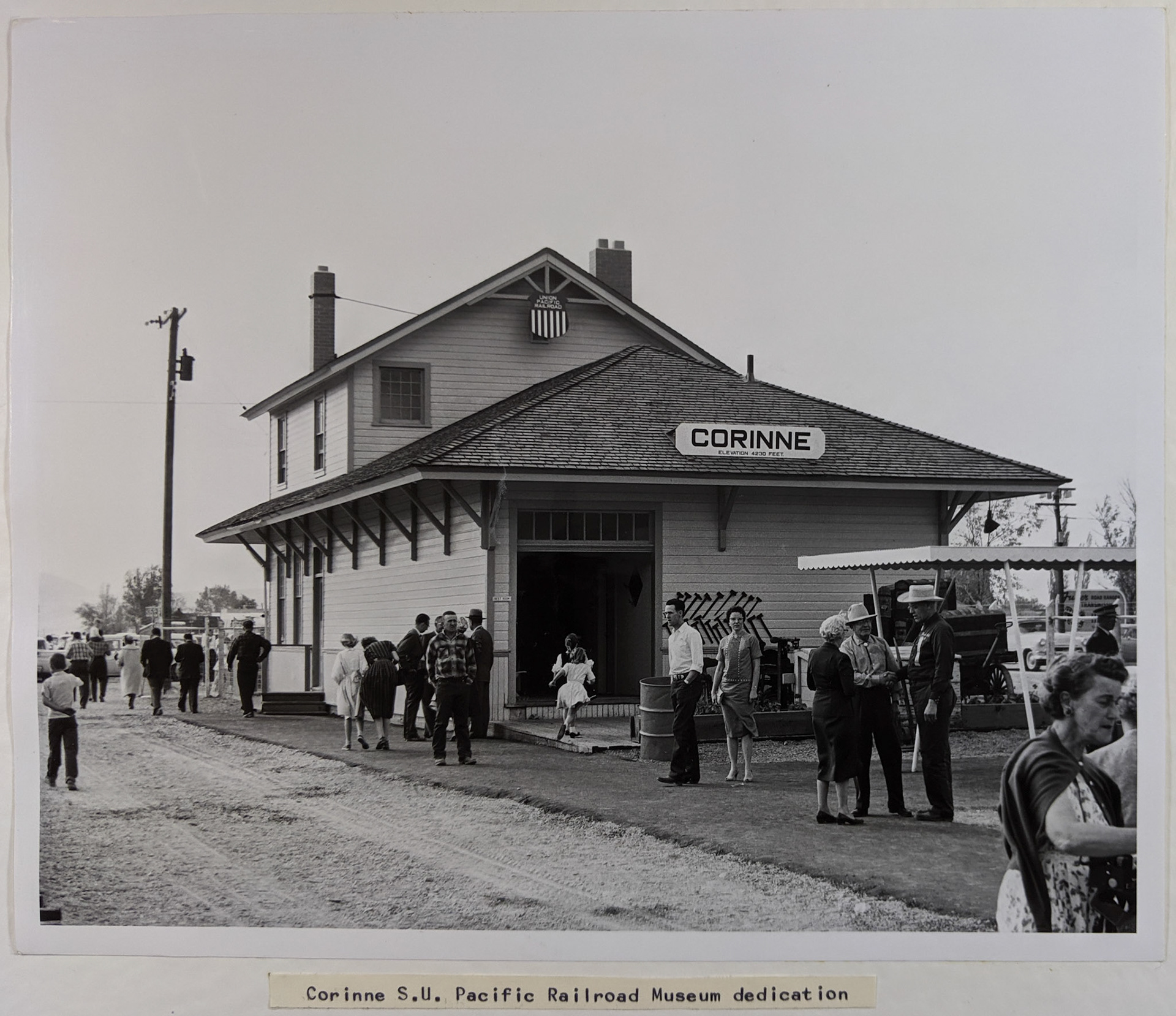 Photo of Corinne Sons of Utah Pioneers Railroad Museum dedication, 1959. Bernice Gibbs Anderson Collection, NPS