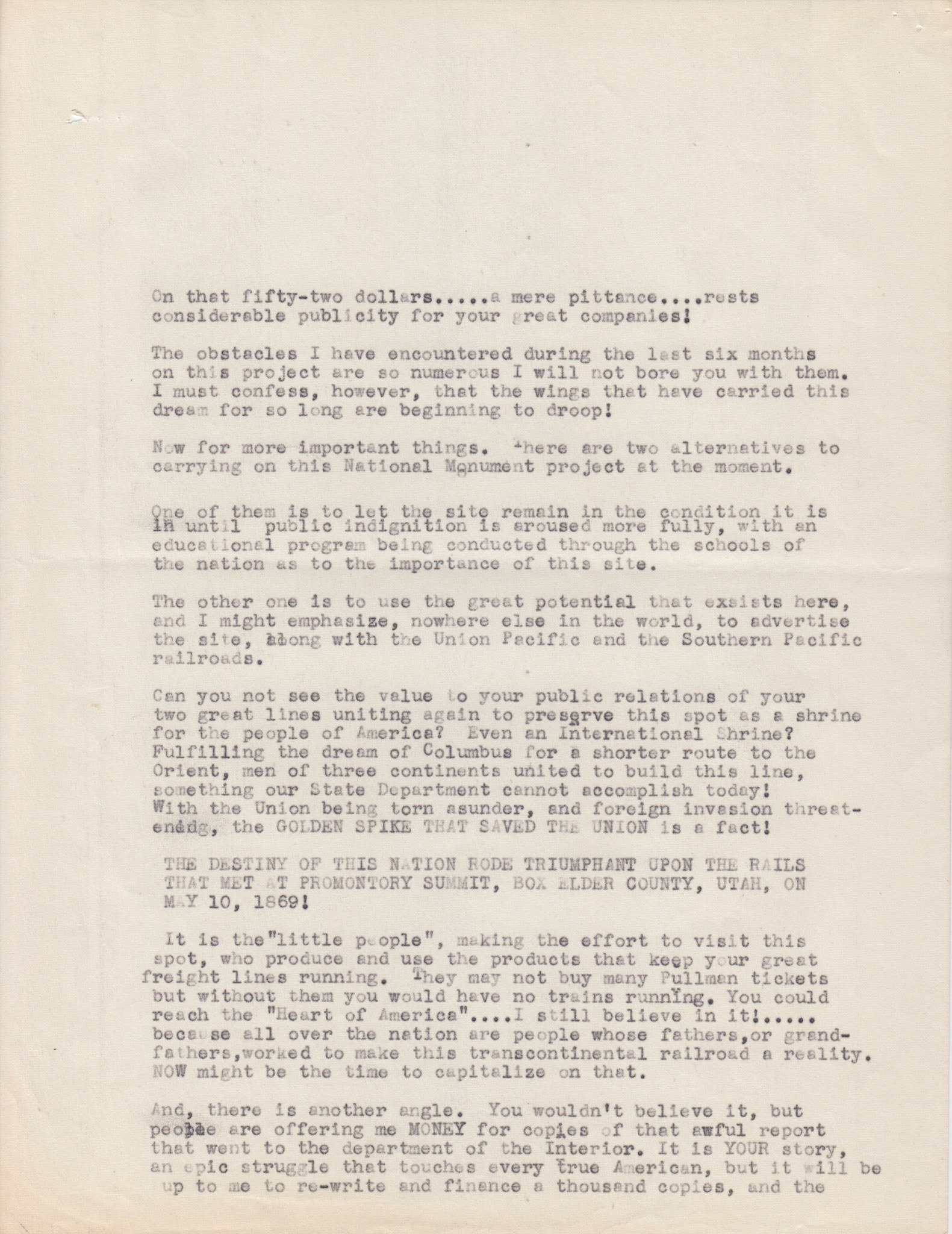 Copy of letter to V.E. Anderson, Southern Pacific, and A.D. Hansen, Union Pacific, page 2, June 24, 1954. Bernice Gibbs Anderson Collection, NPS