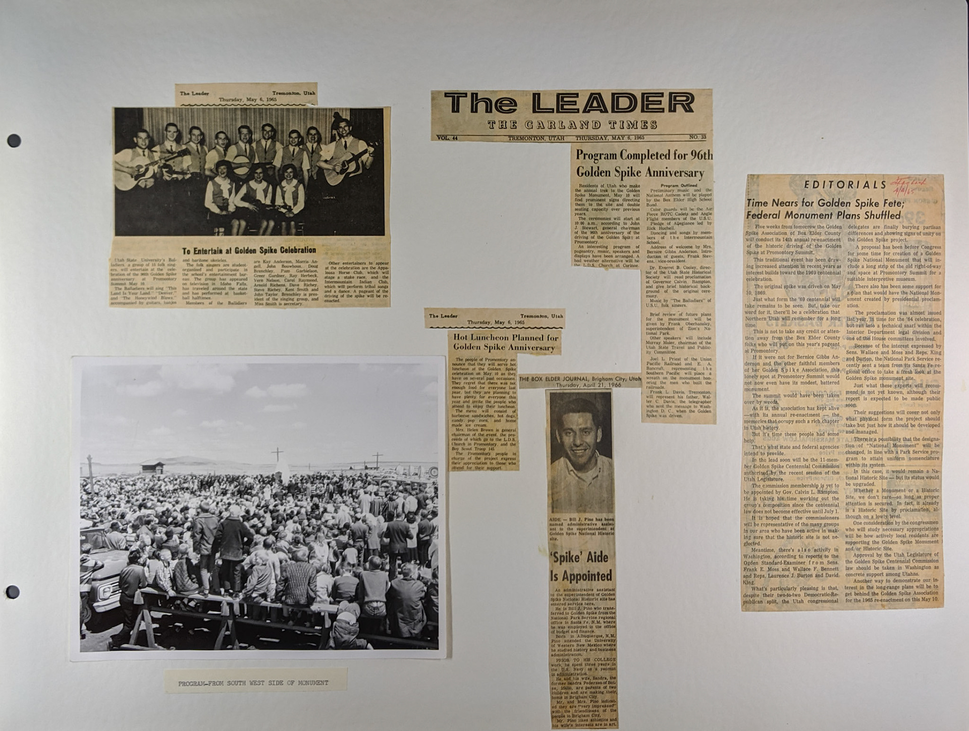 1970 Scrapbook page, Newspaper clippings 1965 & 1966. Bernice Gibbs Anderson Collection, NPS