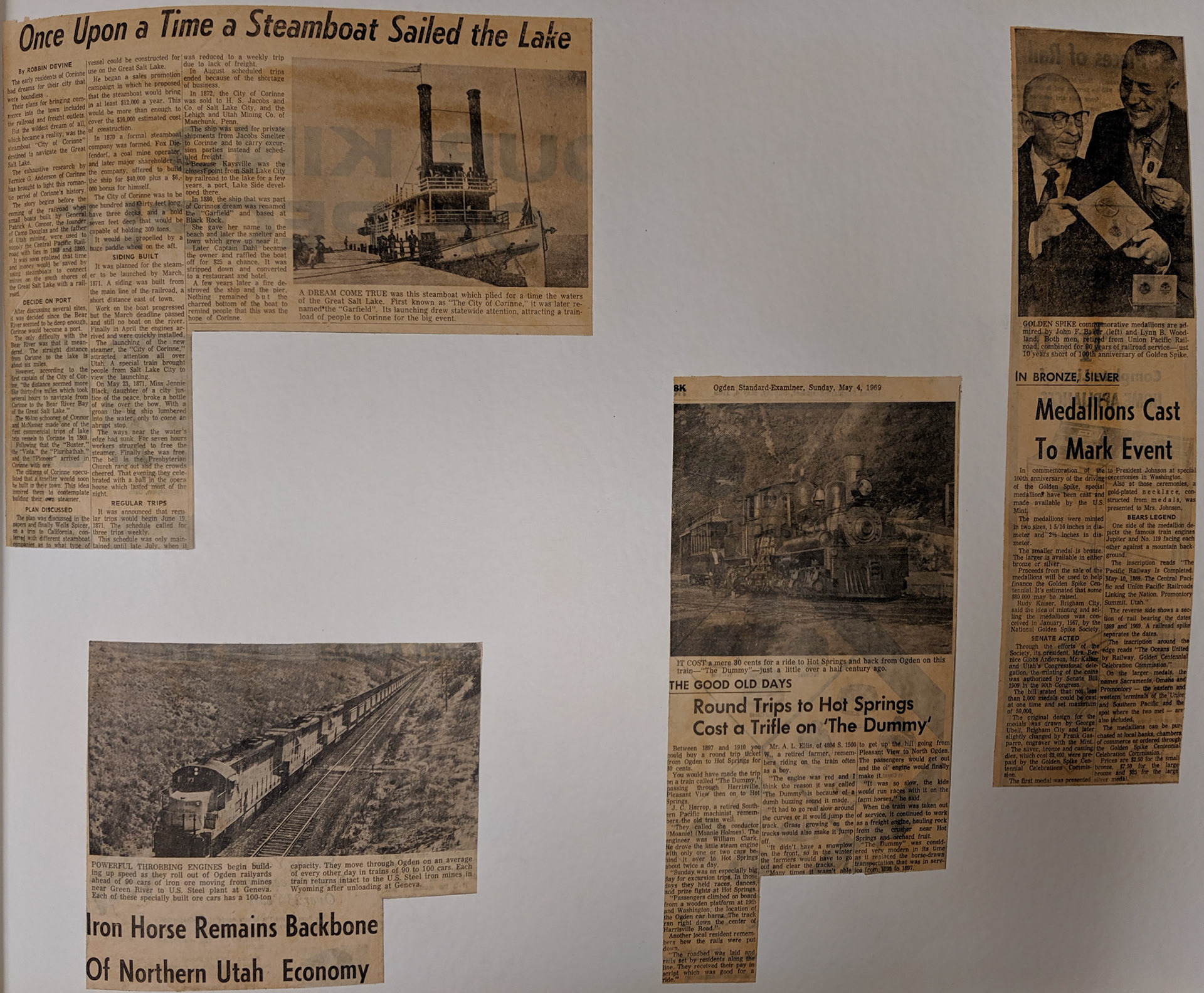 Newsclippings from 1969 Centennial, Ogden Standard-Examiner, Bernice Gibbs Anderson Collection, NPS