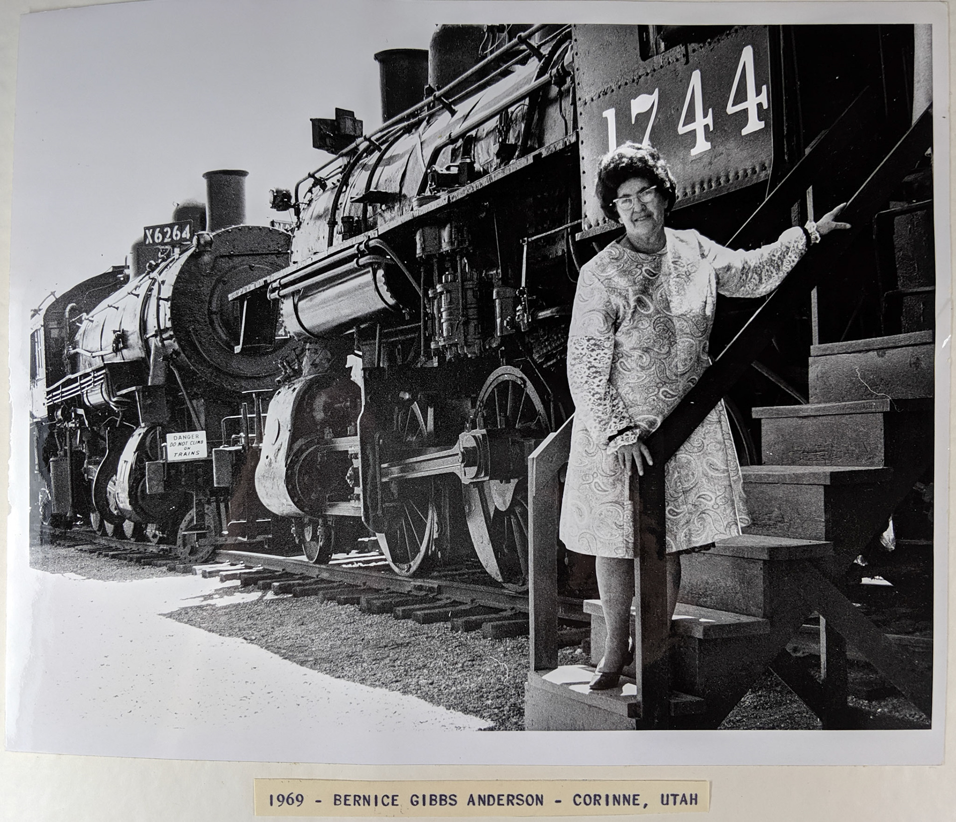 Bernice Gibbs Anderson at Corinne Railroad Museum, Utah, 1969, Bernice Gibbs Anderson Collection, Golden Spike NHP, NPS