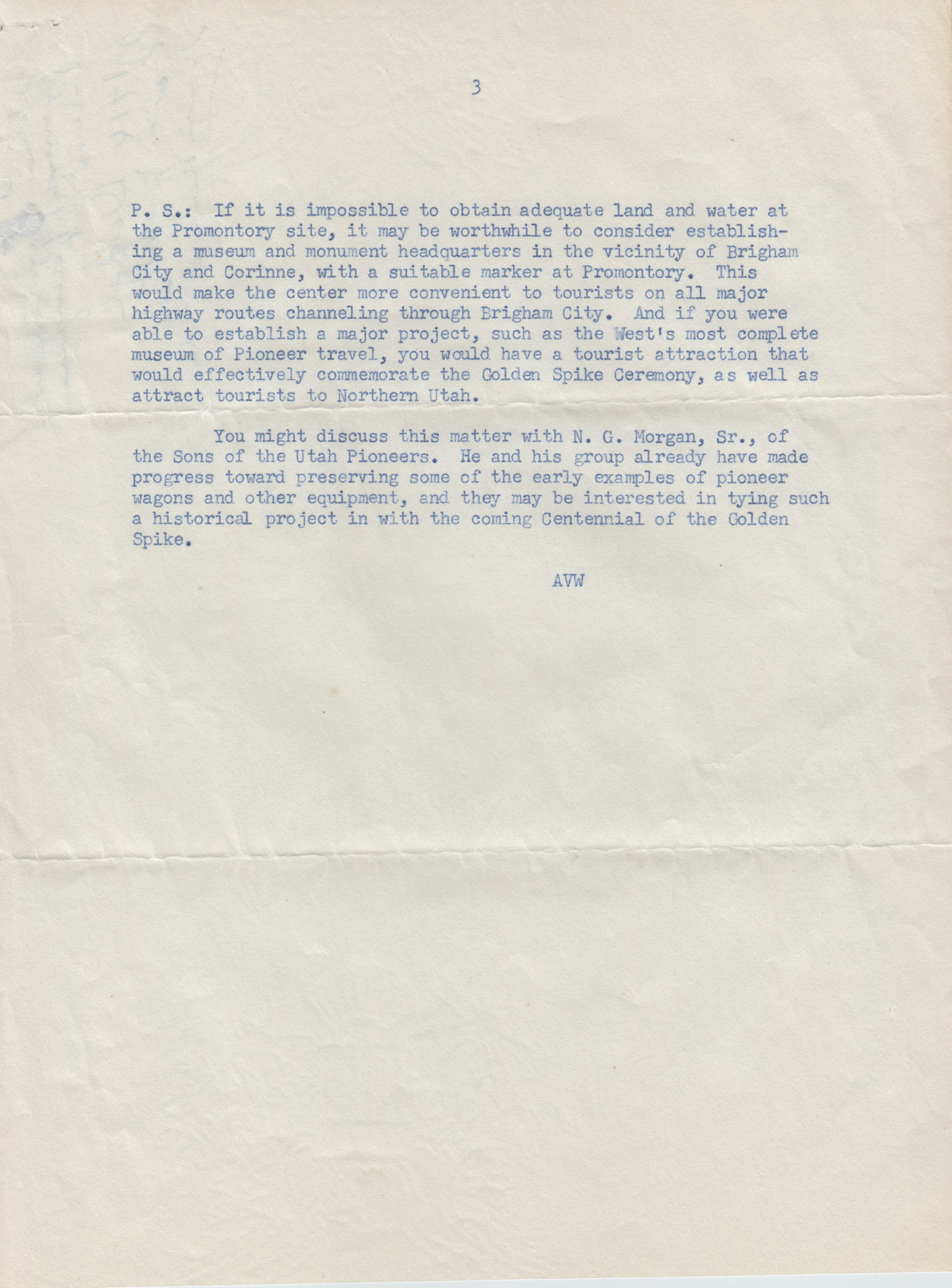 Copy of letter from Senator Arthur V. Watkins, June 15, 1954, page 3. Bernice Gibbs Anderson, NPS