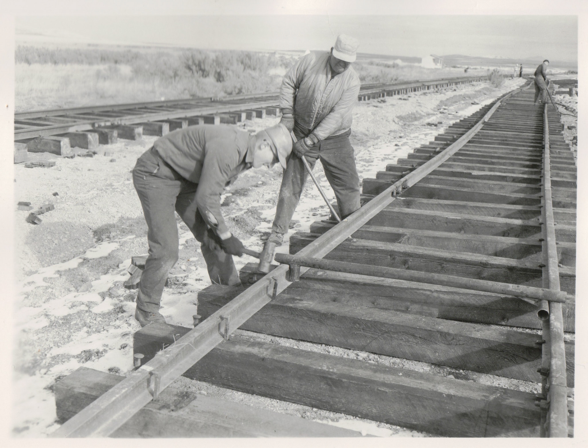 Laying rails for Golden Spike Site, 1968, Promontory Summit, Utah, USA. Bernice Gibbs Anderson Collection, NPS