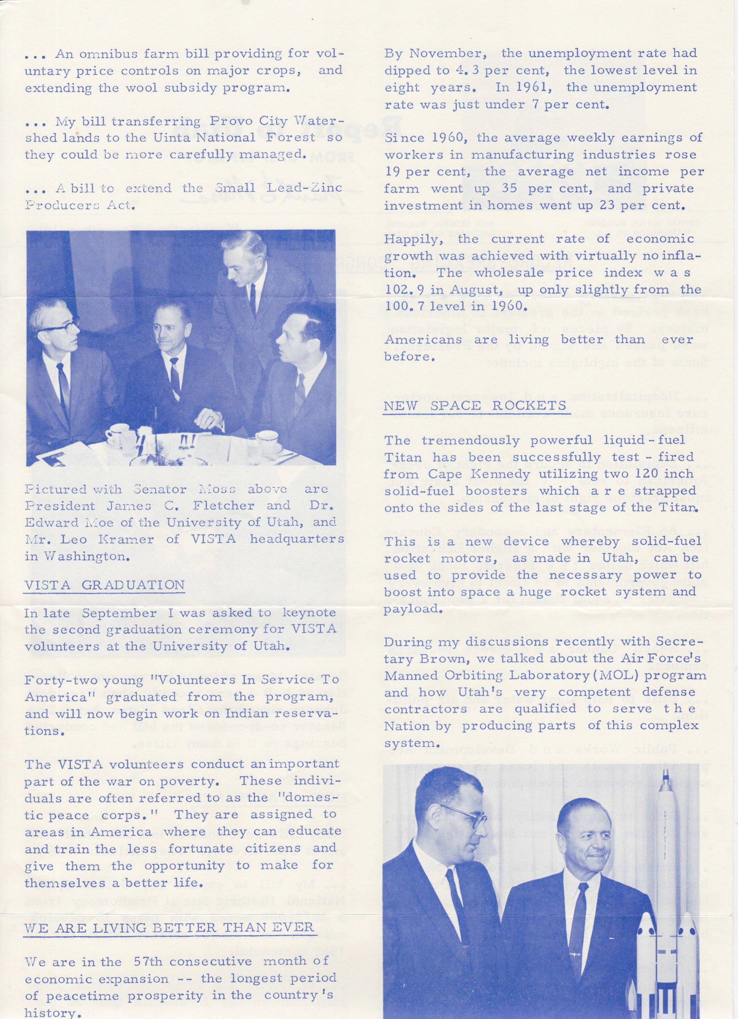 Report from Senator Frank E. Moss, Nov. 1965, top of page 2. Bernice Gibbs Anderson Collection, NPS