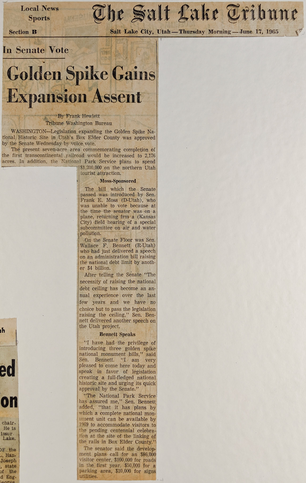 Legislation, June 17, 1965. Bernice Gibbs Anderson Collection, NPS