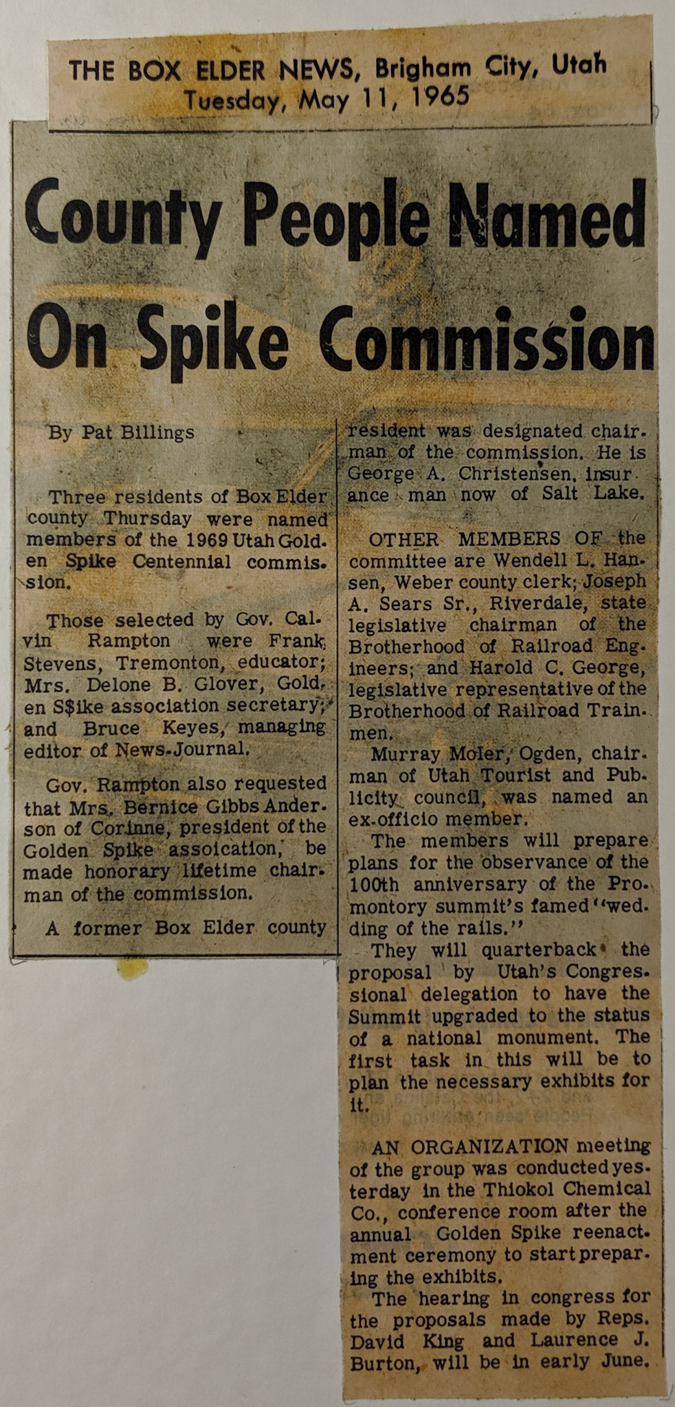 Three in Box Elder County on Spike Commission, May 11, 1965. Bernice Gibbs Anderson Collection, NPS