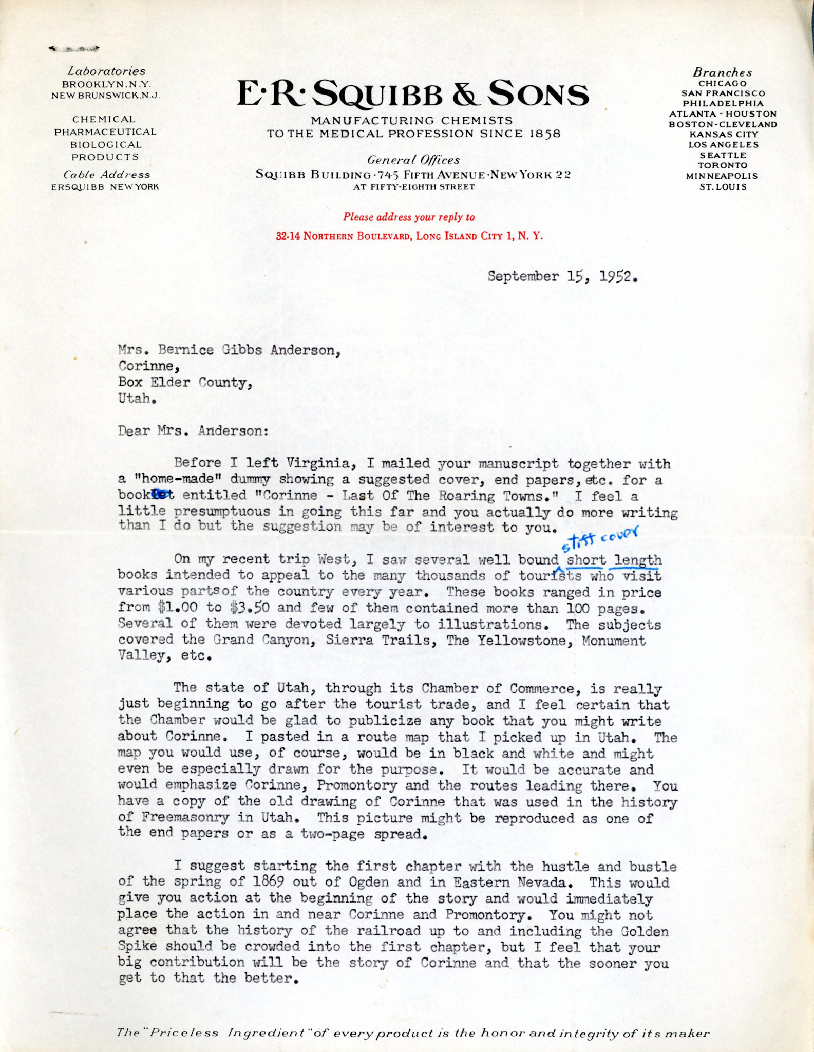 Letter from Clyde Eddy, Sep. 15, 1952, page 1. Bernice Gibbs Anderson Collection, NPS
