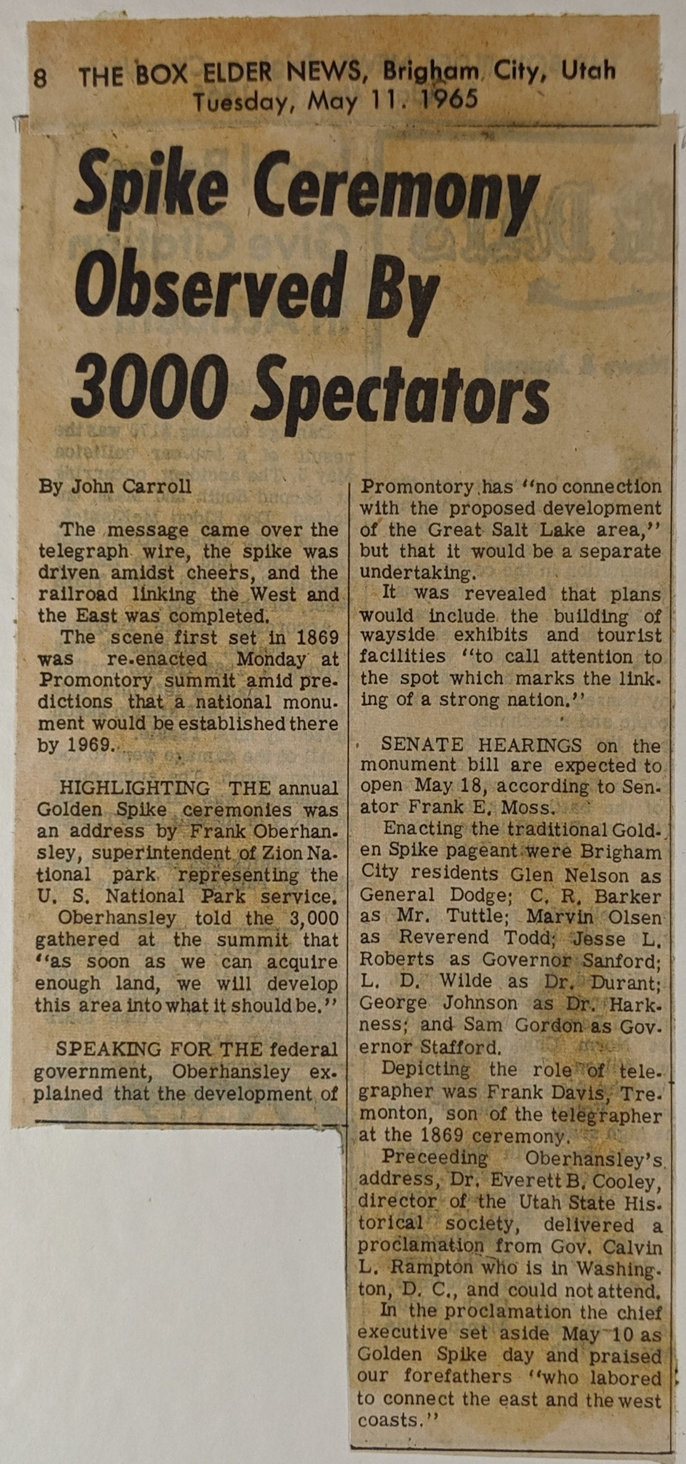 Spike Ceremony attended by 3,000, May 11, 1965. Bernice Gibbs Anderson Collection, NPS