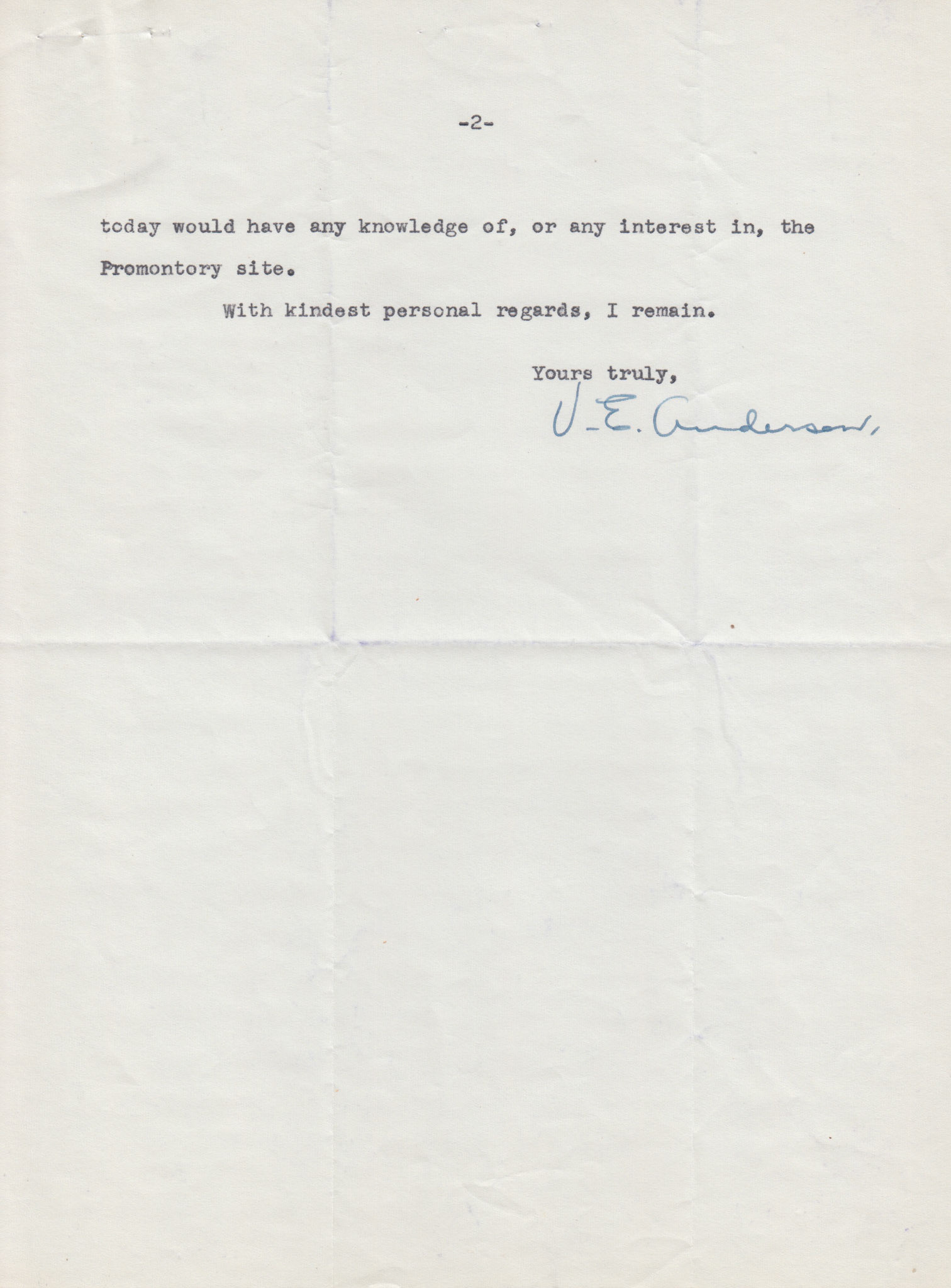 Letter from V.E. Anderson, Supt. Southern Pacific, Ogden, page 2, Oct. 5, 1954. Bernice Gibbs Anderson, NPS