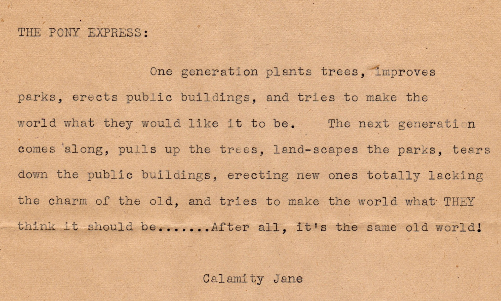 Calamity Jane Pony Express Column, 1947 by Bernice Gibbs Anderson. Bernice Gibbs Anderson Collection, NPS