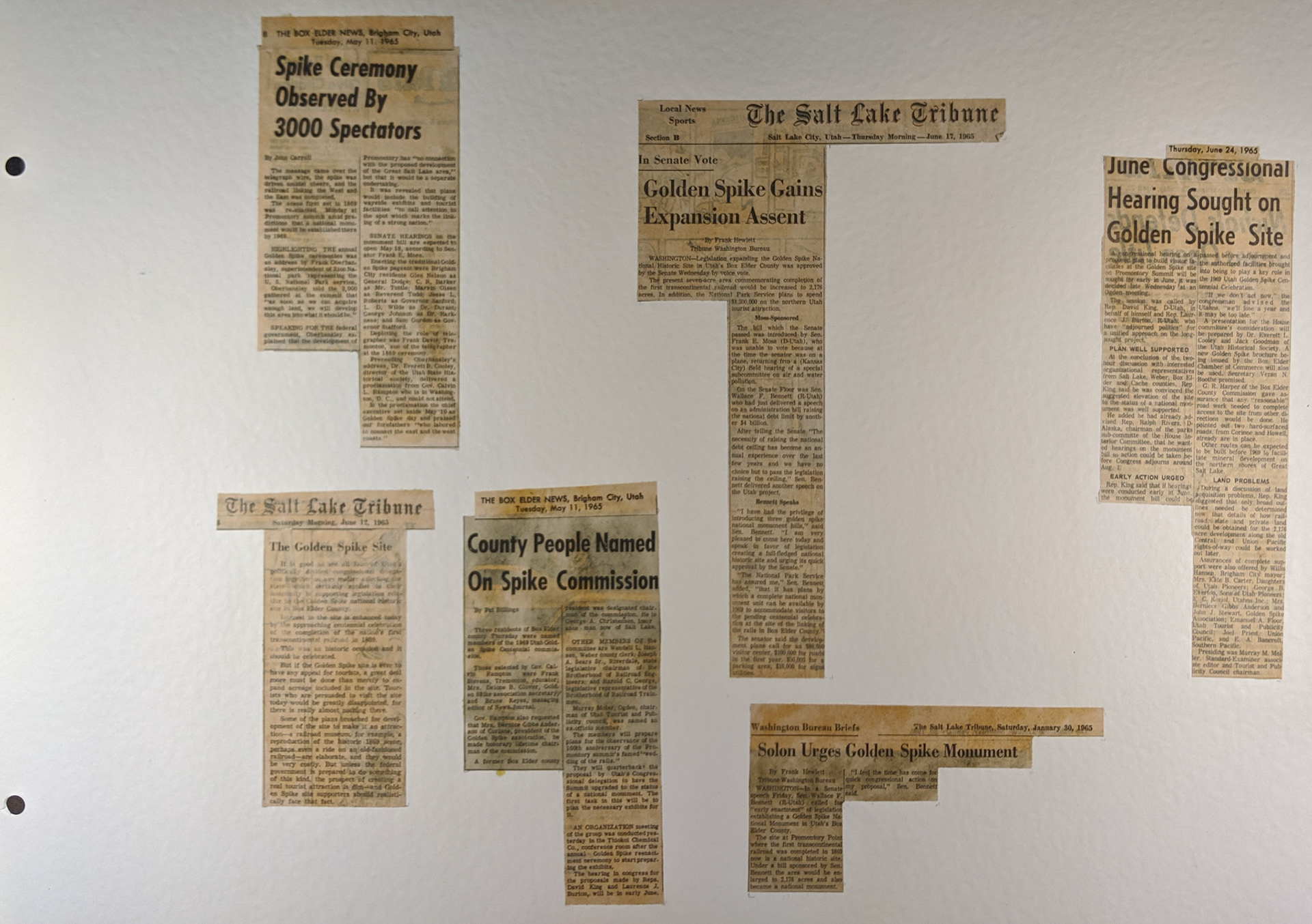 1970 Scrapbook page, 1965 newspaper clippings. Bernice Gibbs Anderson Collection, NPS