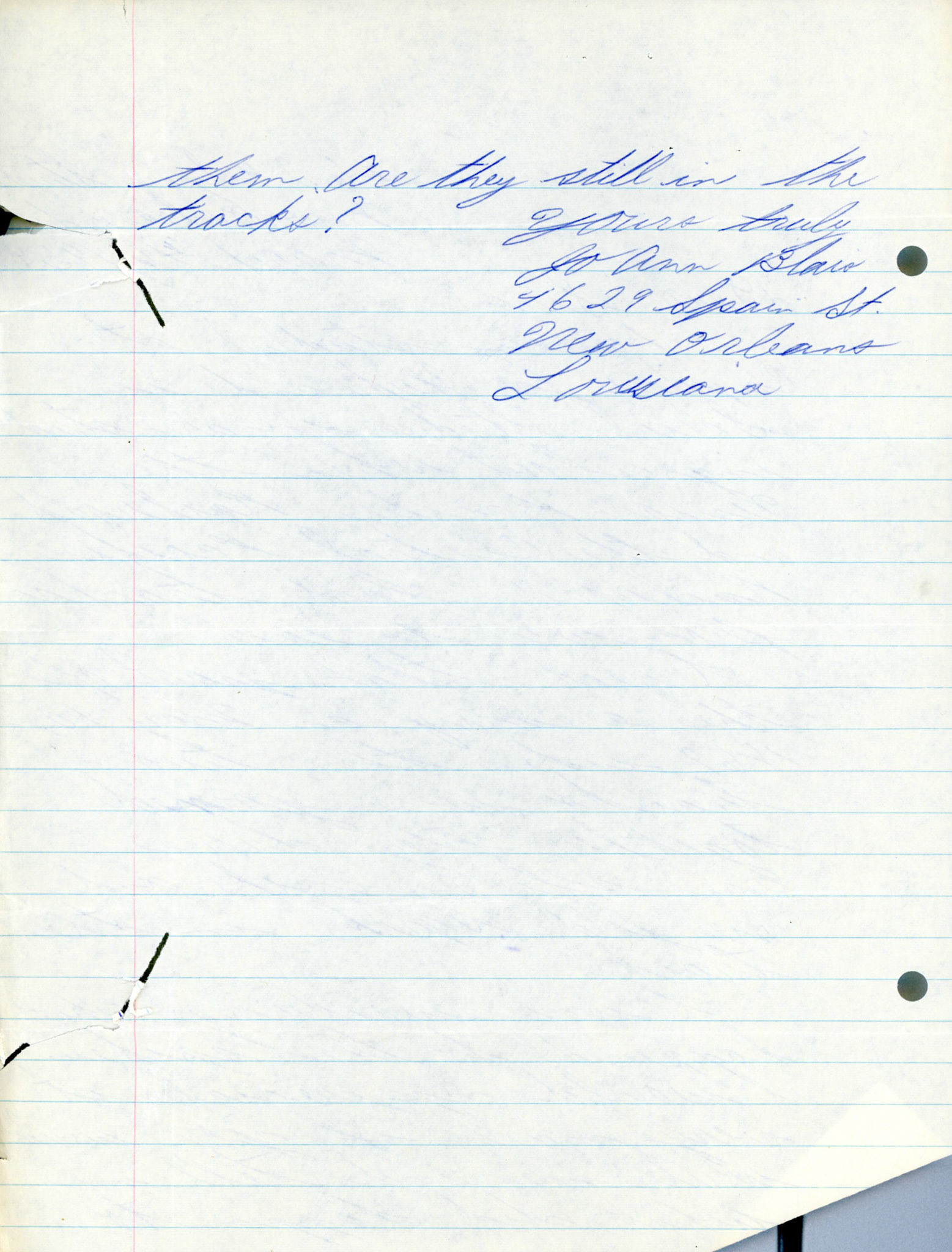 Letter from student Jo Ann Blaio of New Orleans, Mar. 16, 1954, page 2. Bernice Gibbs Anderson Collection, NPS